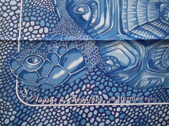 Hermès Silk Scarf De Madras A Zakynthos Turtle Blue White 90 cm