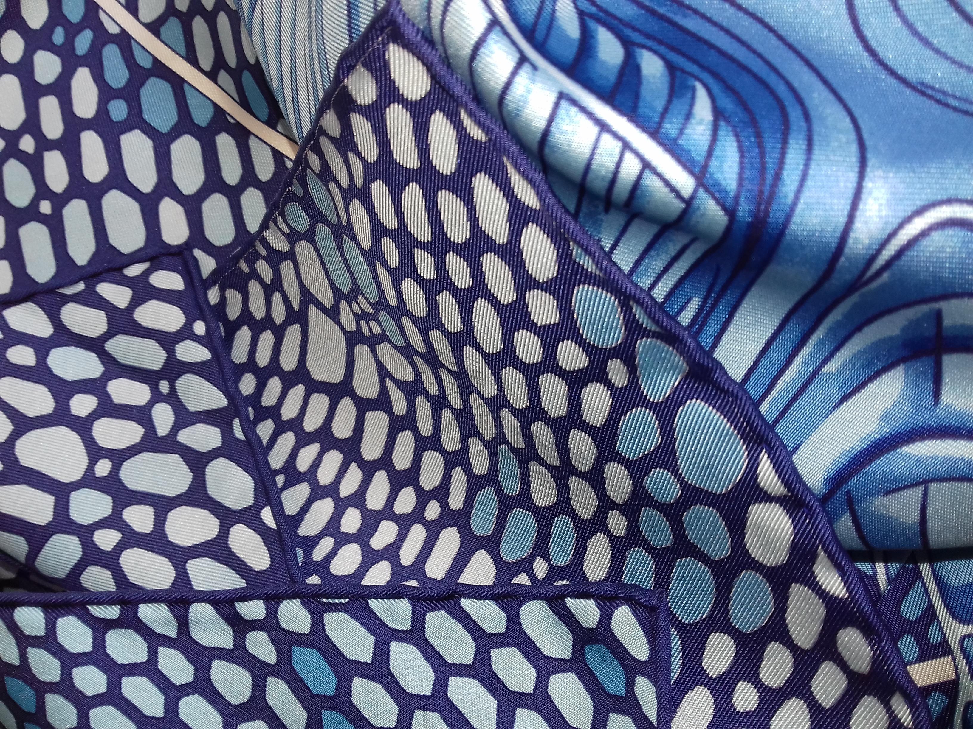 Hermès Silk Scarf De Madras A Zakynthos Turtle Blue White 90 cm 12