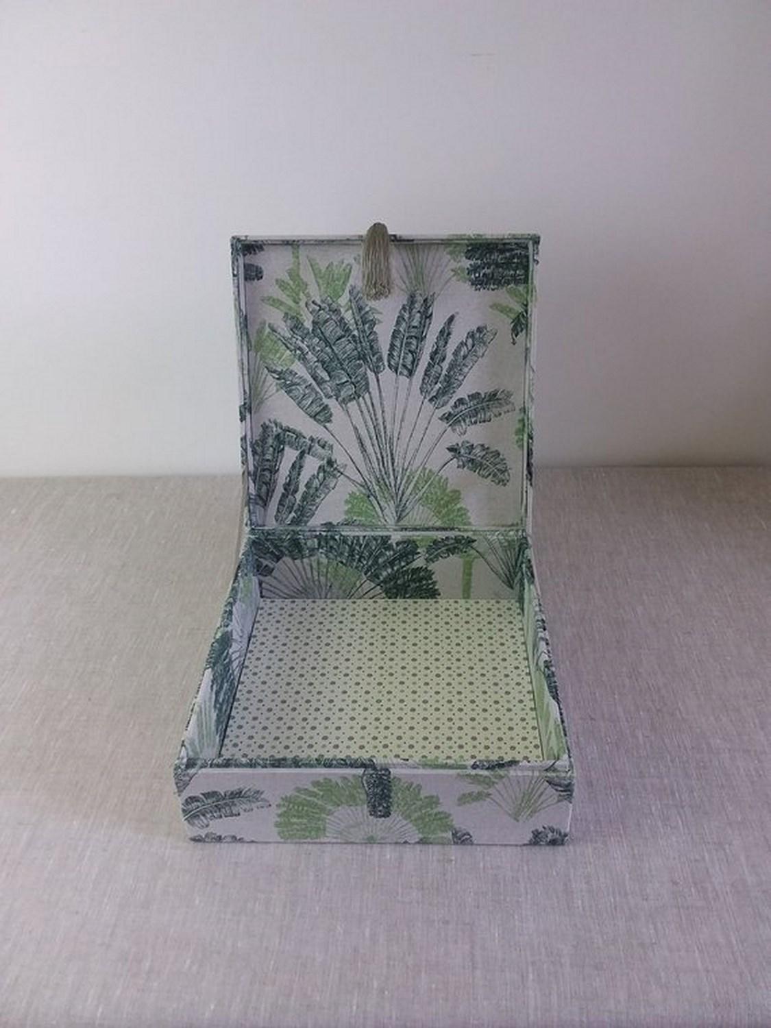 Women's or Men's Tropical Leaves Pattern Fabric Decorative Storage Box for Scarves 