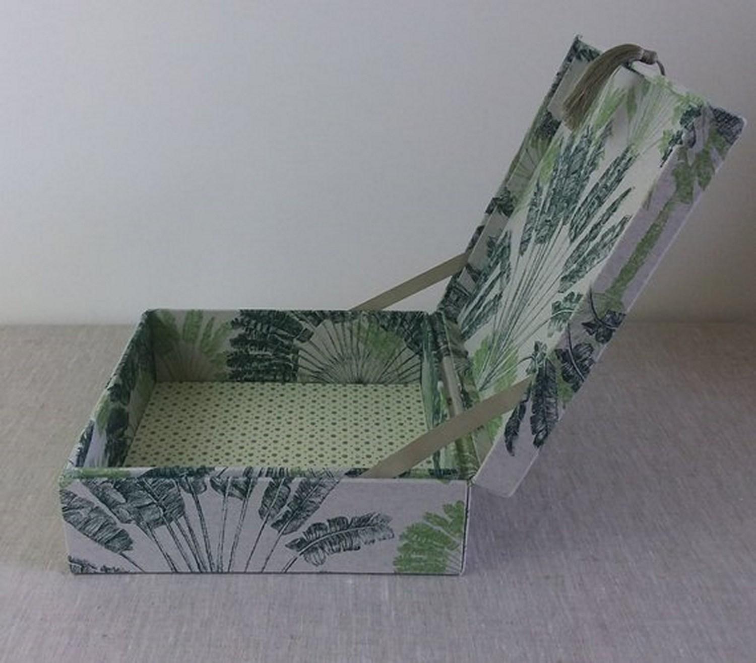 Tropical Leaves Pattern Fabric Decorative Storage Box for Scarves  2