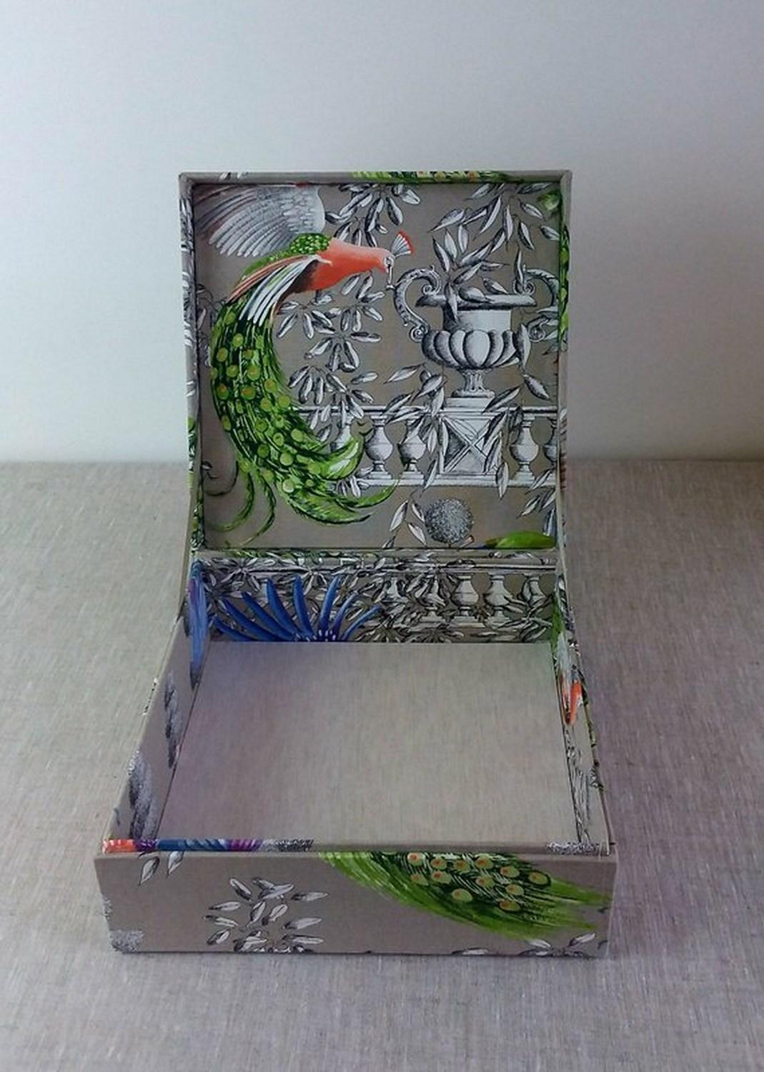 Women's or Men's Birds Printed Fabric Decorative Storage Box for Scarves 