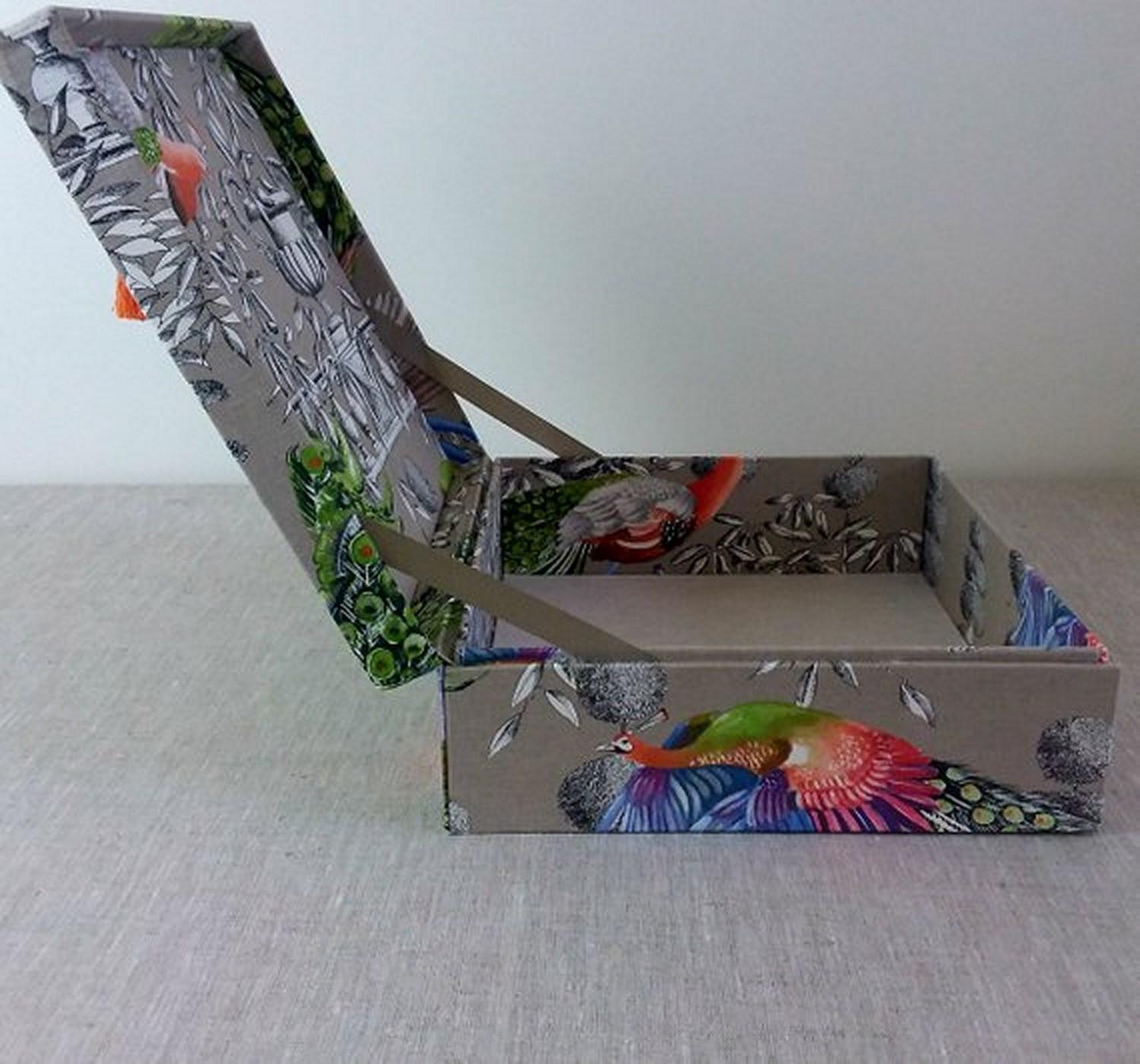 Birds Printed Fabric Decorative Storage Box for Scarves  1