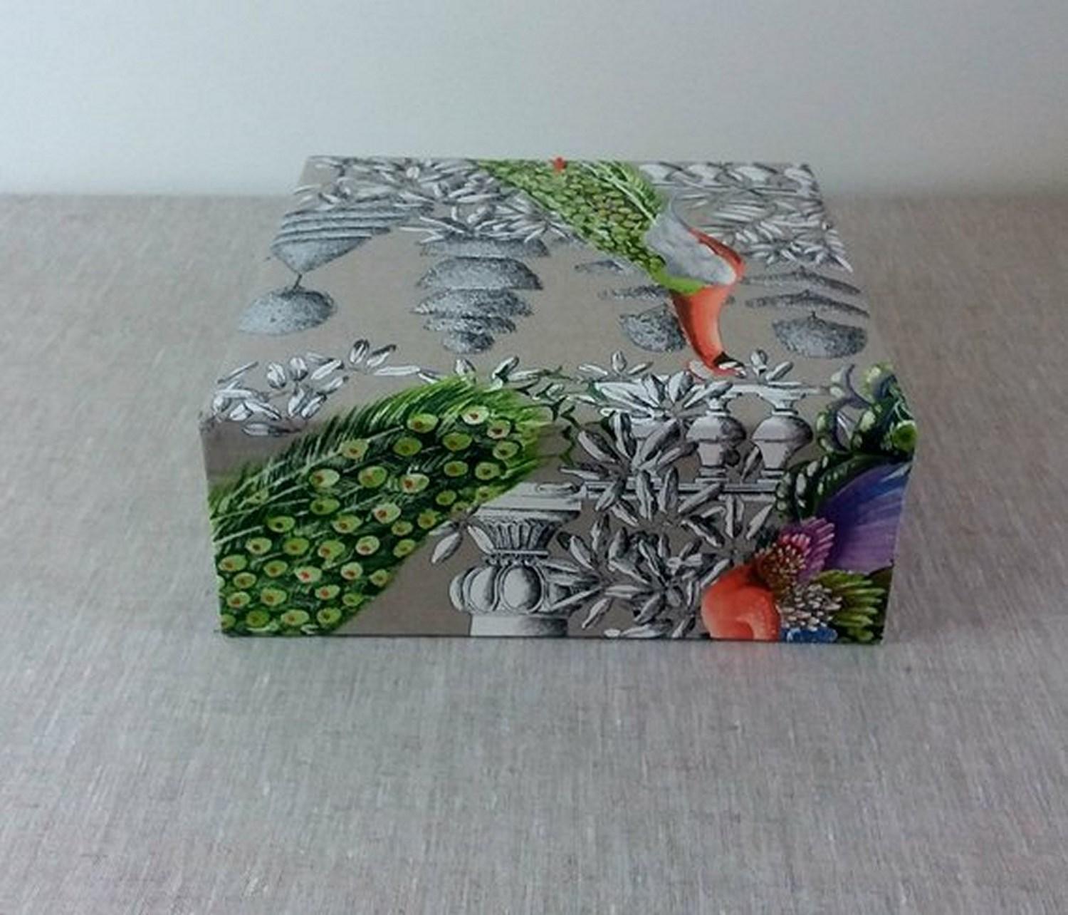 Birds Printed Fabric Decorative Storage Box for Scarves  3