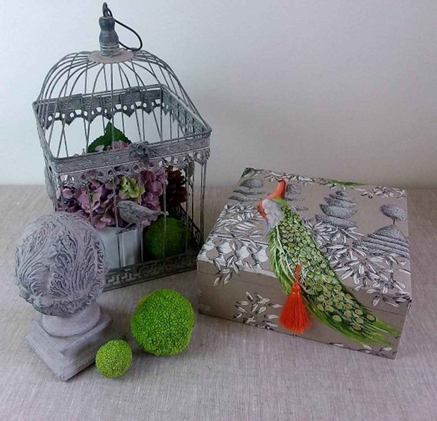Birds Printed Fabric Decorative Storage Box for Scarves  4