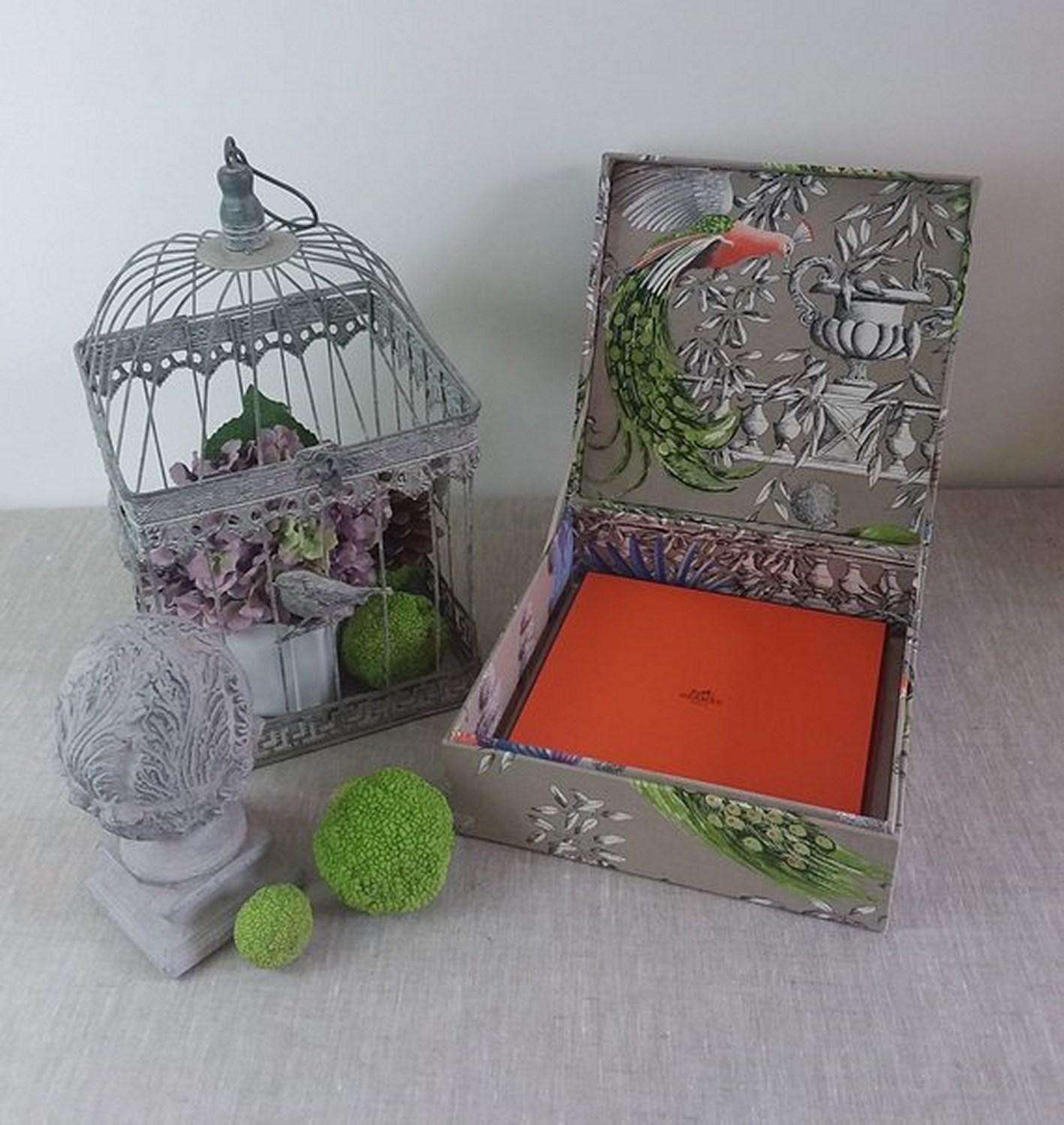 Birds Printed Fabric Decorative Storage Box for Scarves  5