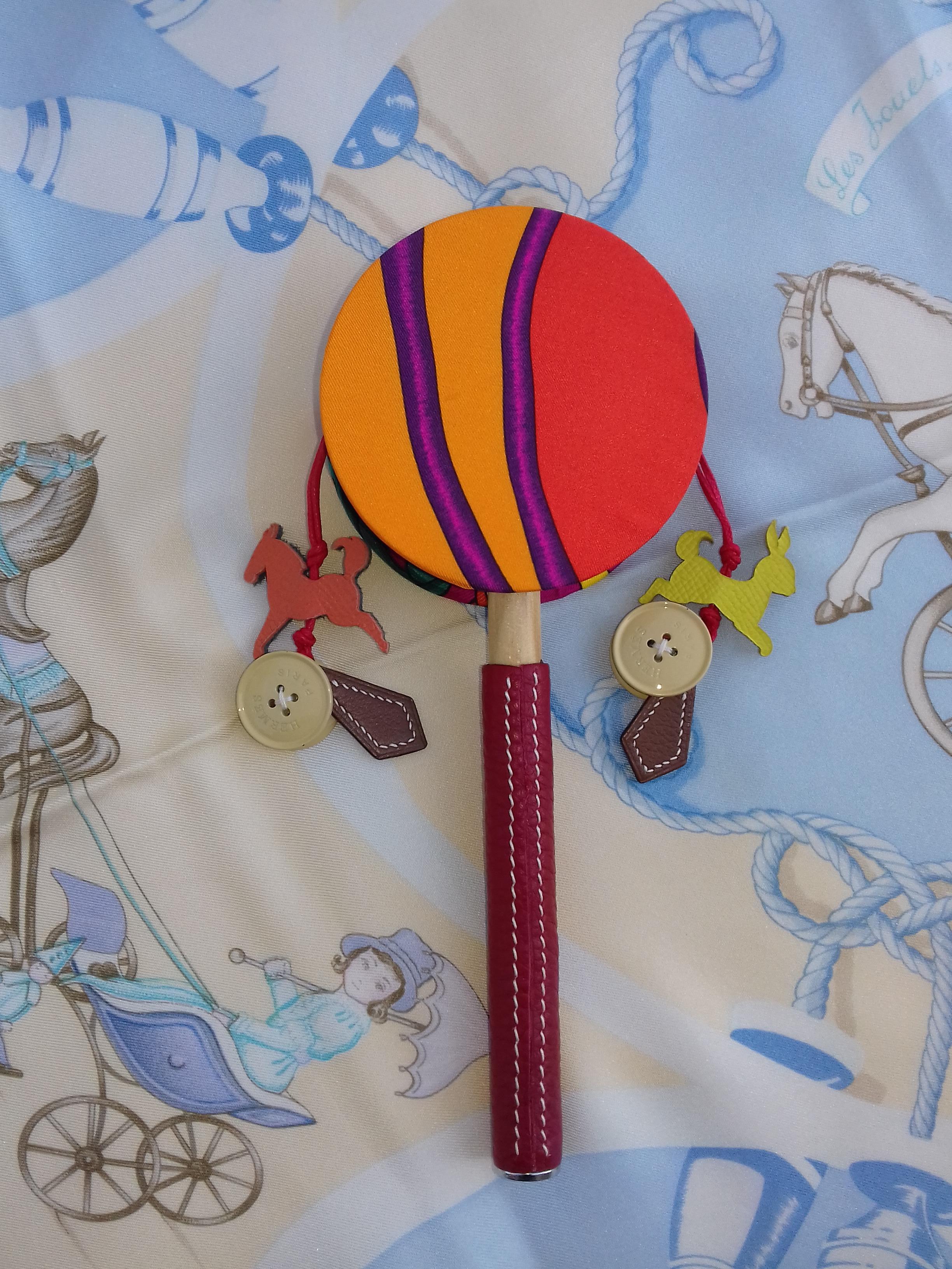 Hermès Petit H Tambourine Rattle Toy Silk Leather Wood in Box For Sale ...