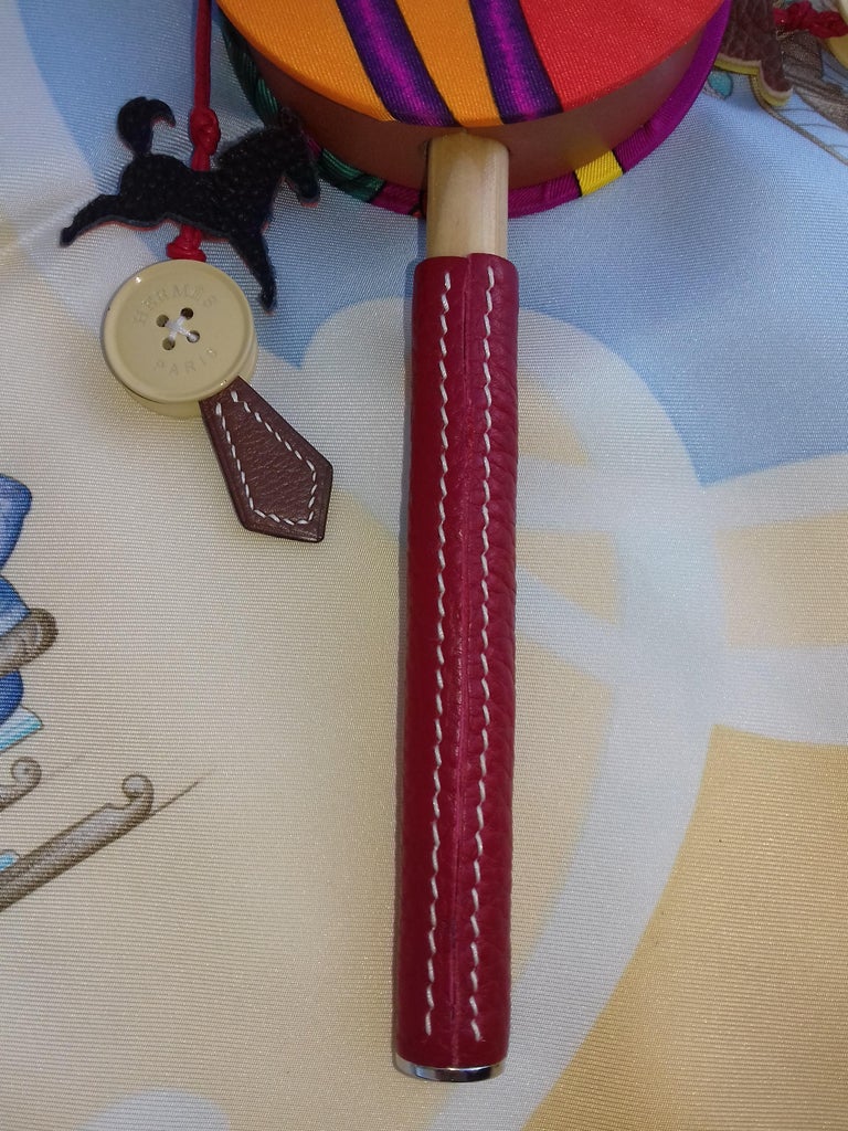 Hermès Petit H Tambourine Rattle Toy Silk Leather Wood in Box For Sale