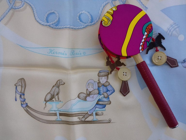 Hermès Petit H Tambourine Rattle Toy Silk Leather Wood in Box For Sale