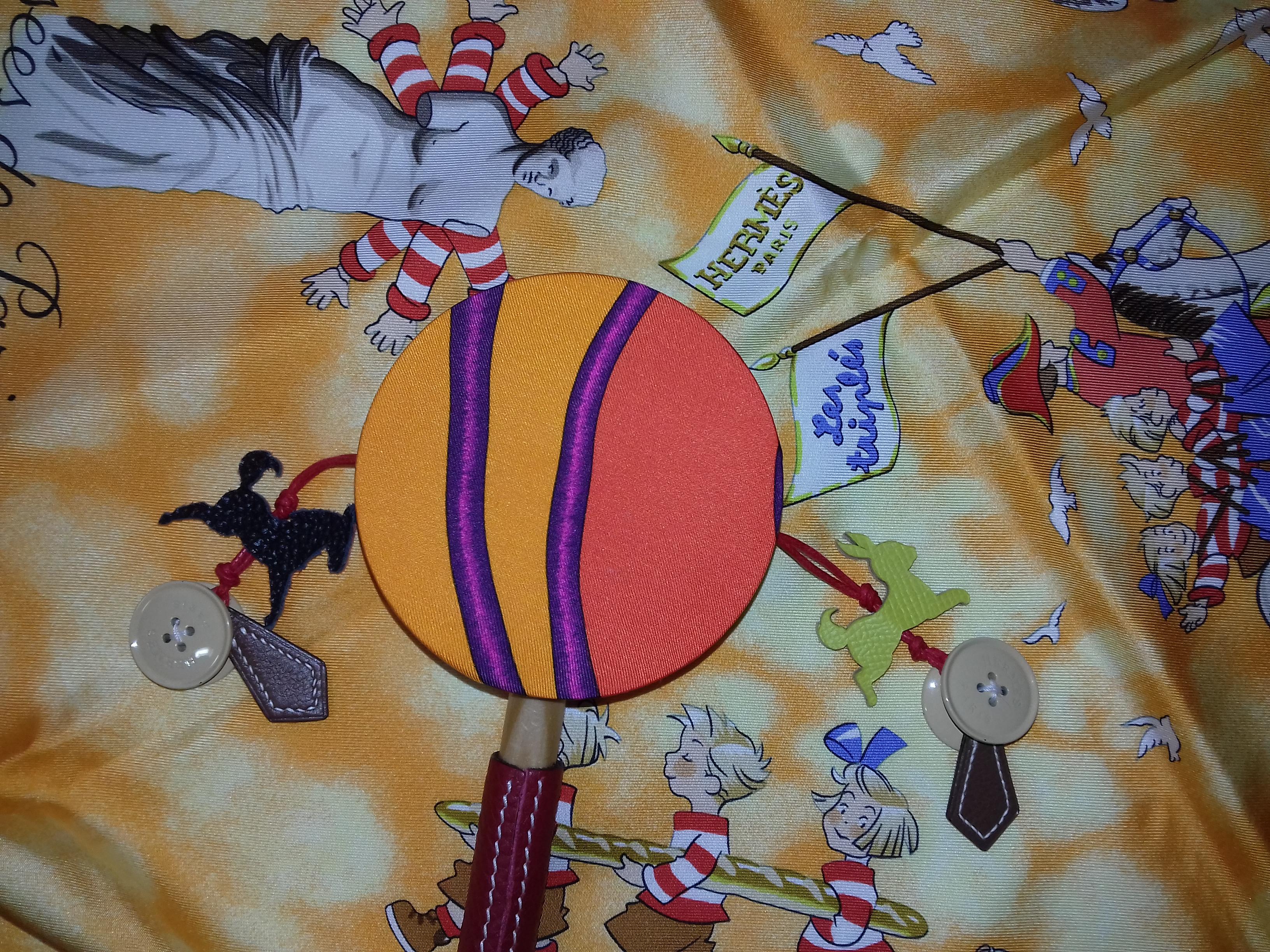 Hermès Petit H Tambourine Rattle Toy Silk Leather Wood in Box For Sale ...