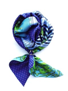 Hermès Silk Scarf Maxi Twilly Cut Astrologie Pois (Dies et Hore) Blue Green Box