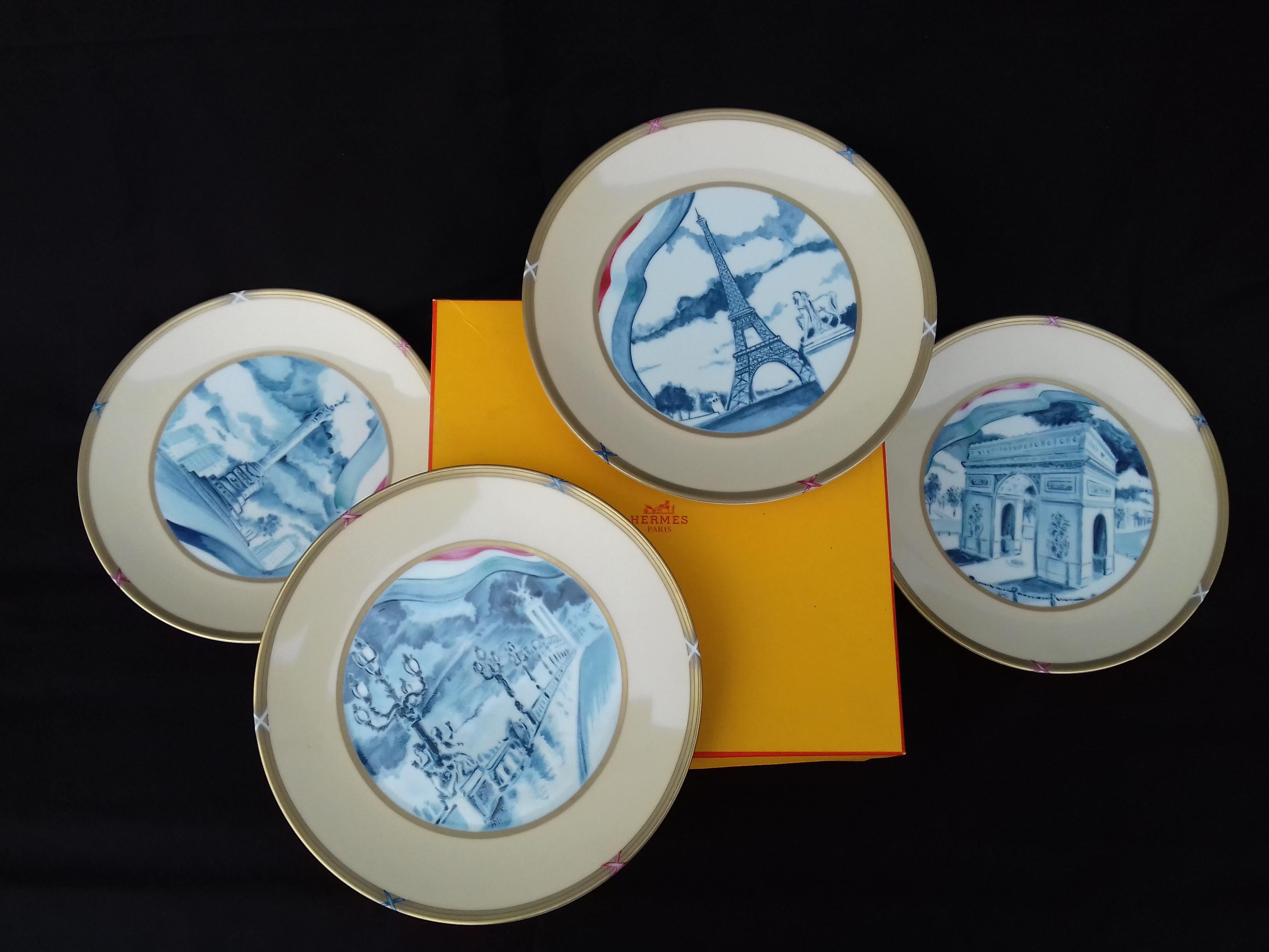 Hermès Exceptional Set of 4 Plates Souvenir De Paris French Revolution RARE For Sale 9