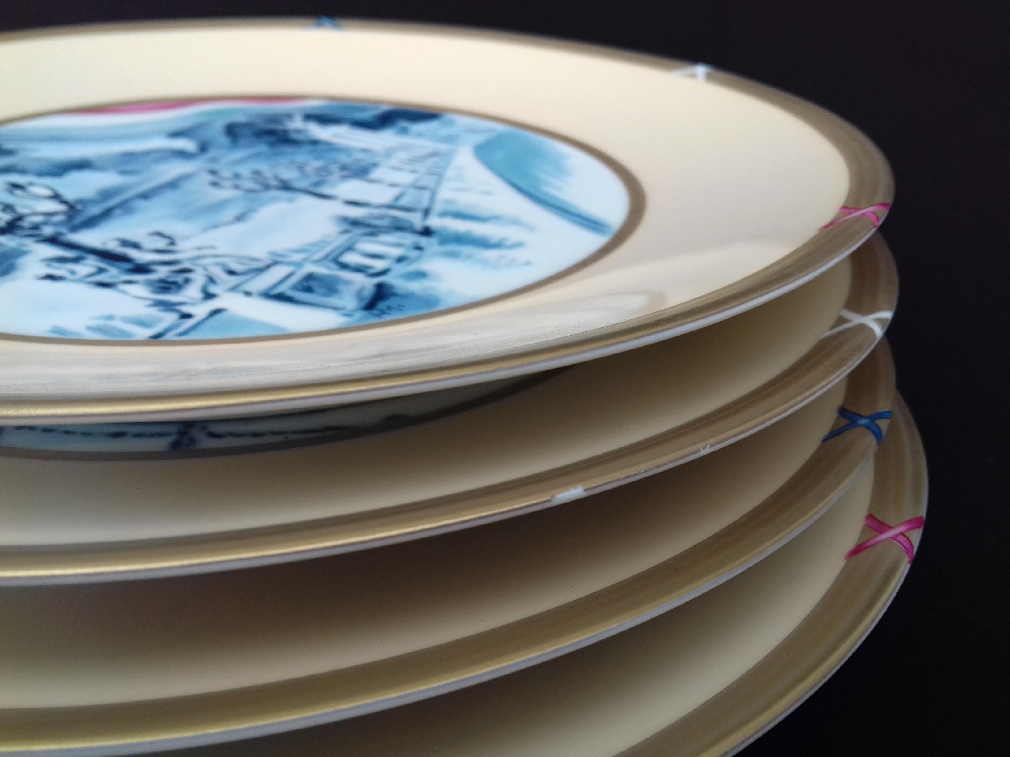 Hermès Exceptional Set of 4 Plates Souvenir De Paris French Revolution RARE For Sale 13