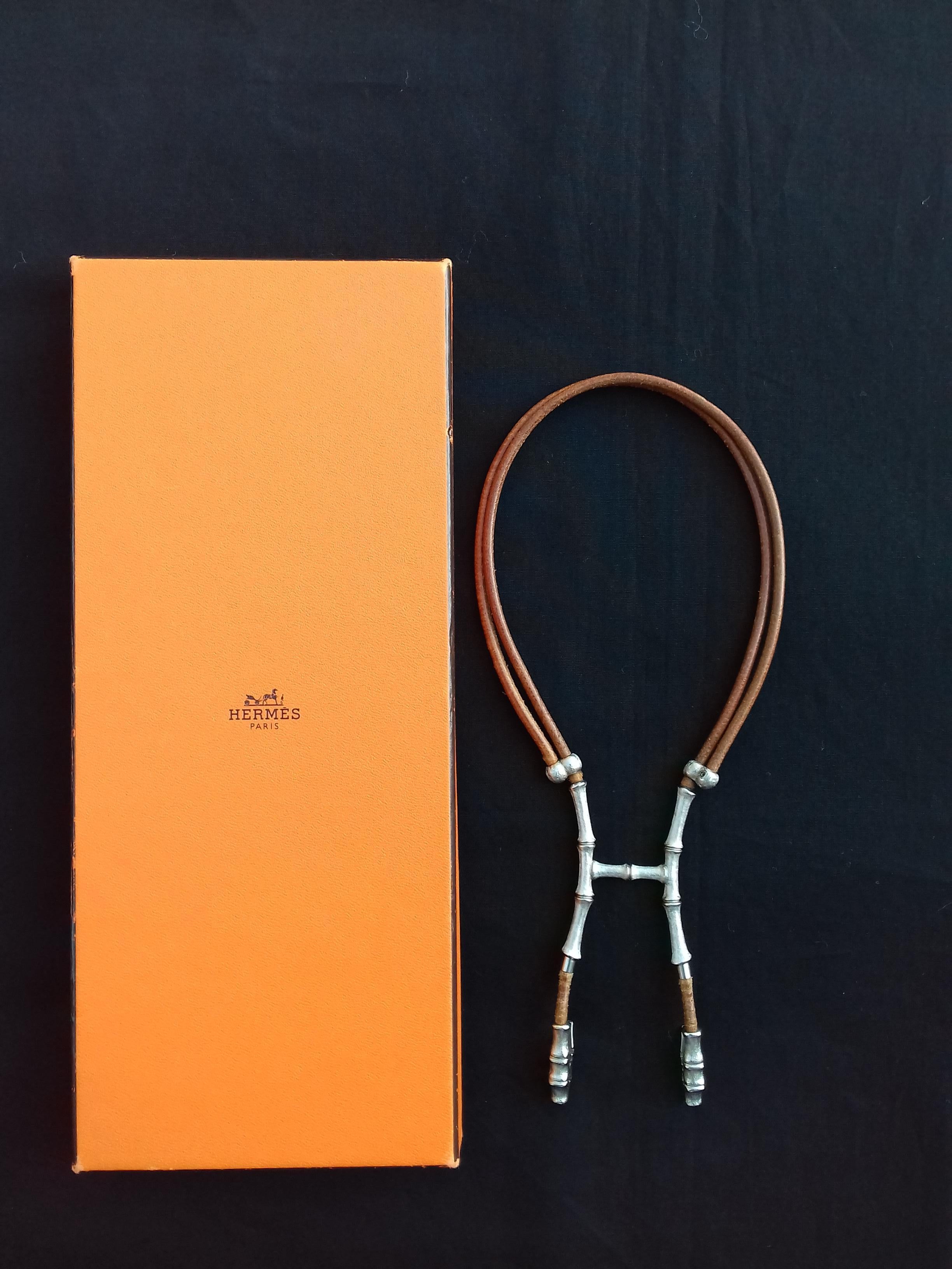 Hermès Paris Bambou Halter Necklace for scarf Collier Brown Leather RARE 2