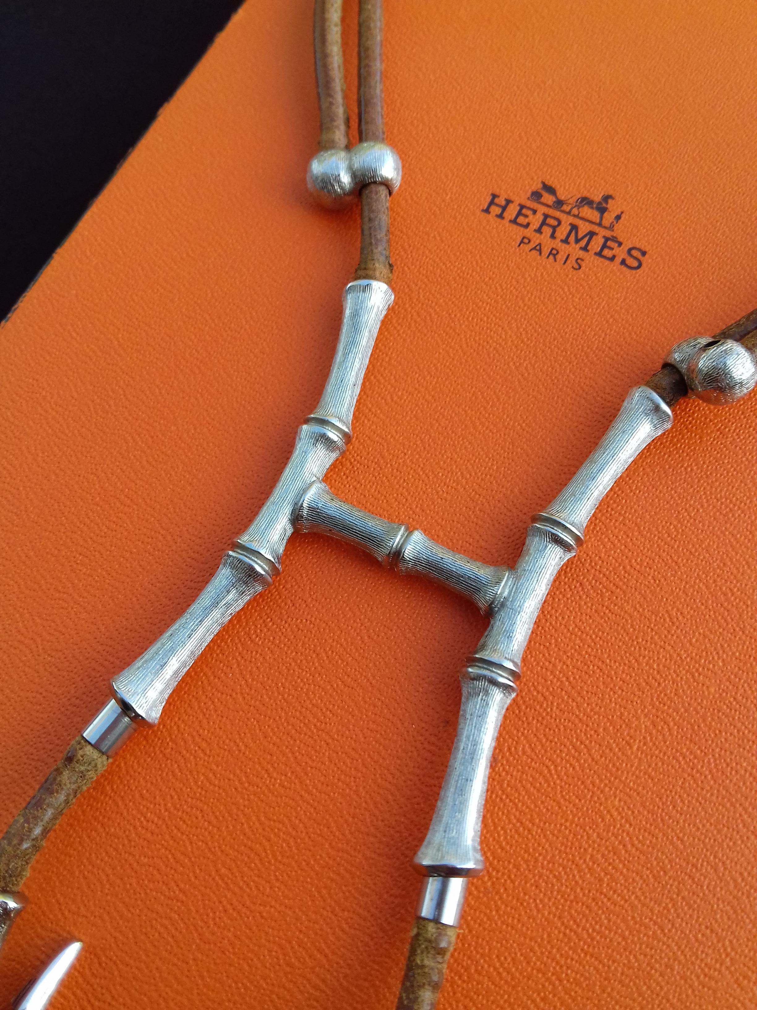 Hermès Paris Bambou Halter Necklace for scarf Collier Brown Leather RARE 5