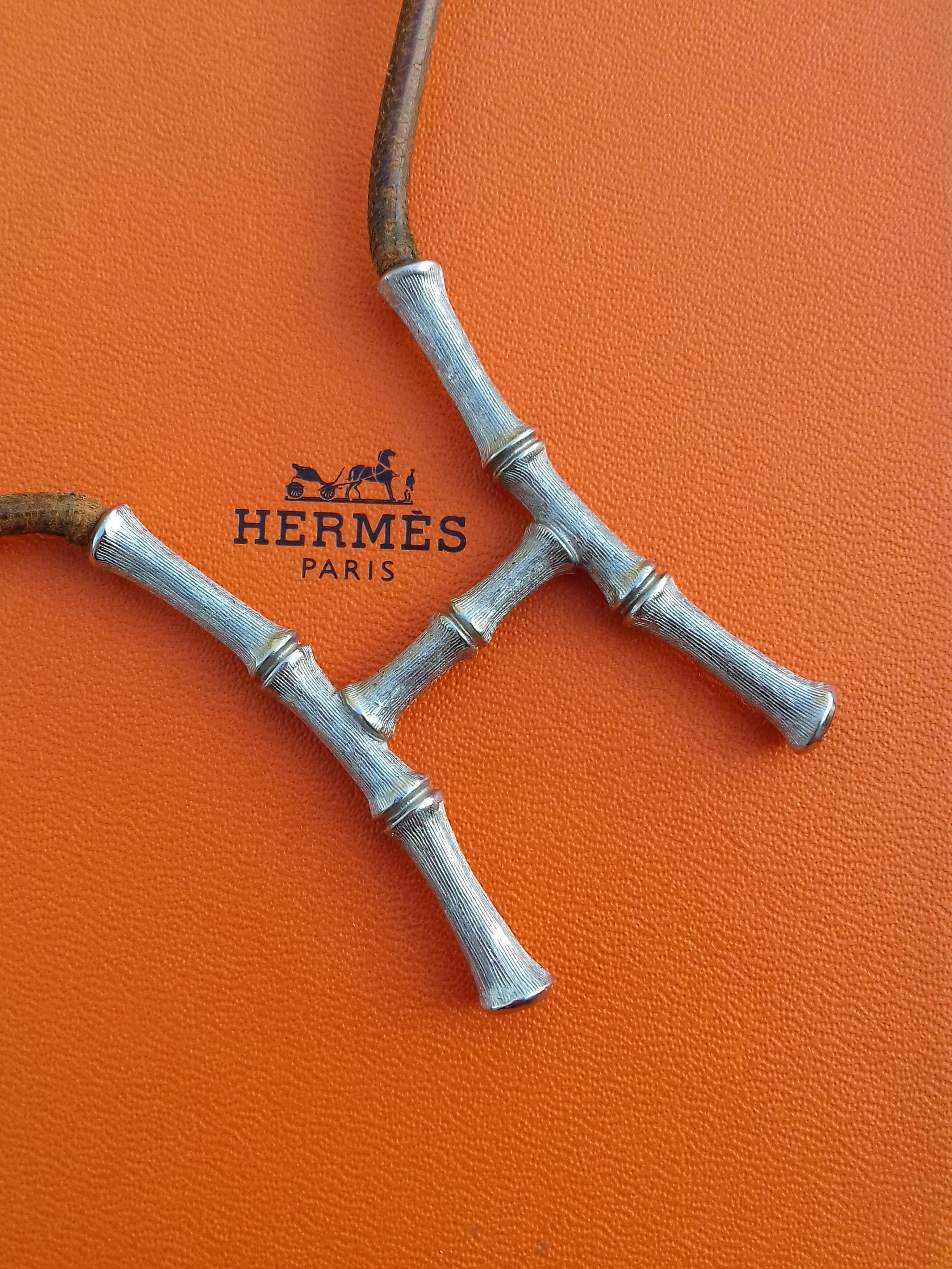 Hermès Paris Bambou Halter Necklace for scarf Collier Brown Leather RARE 14