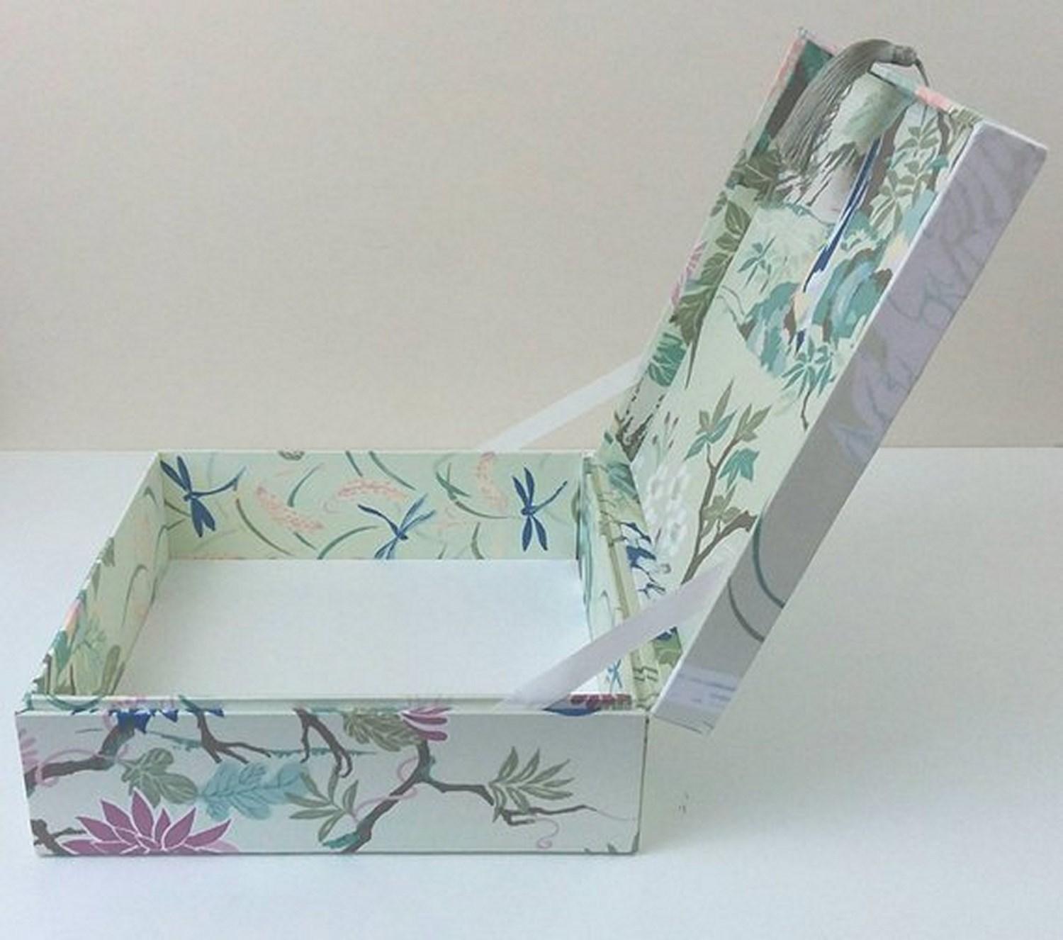 Gray Birds Pattern Fabric Decorative Storage Box for Scarves