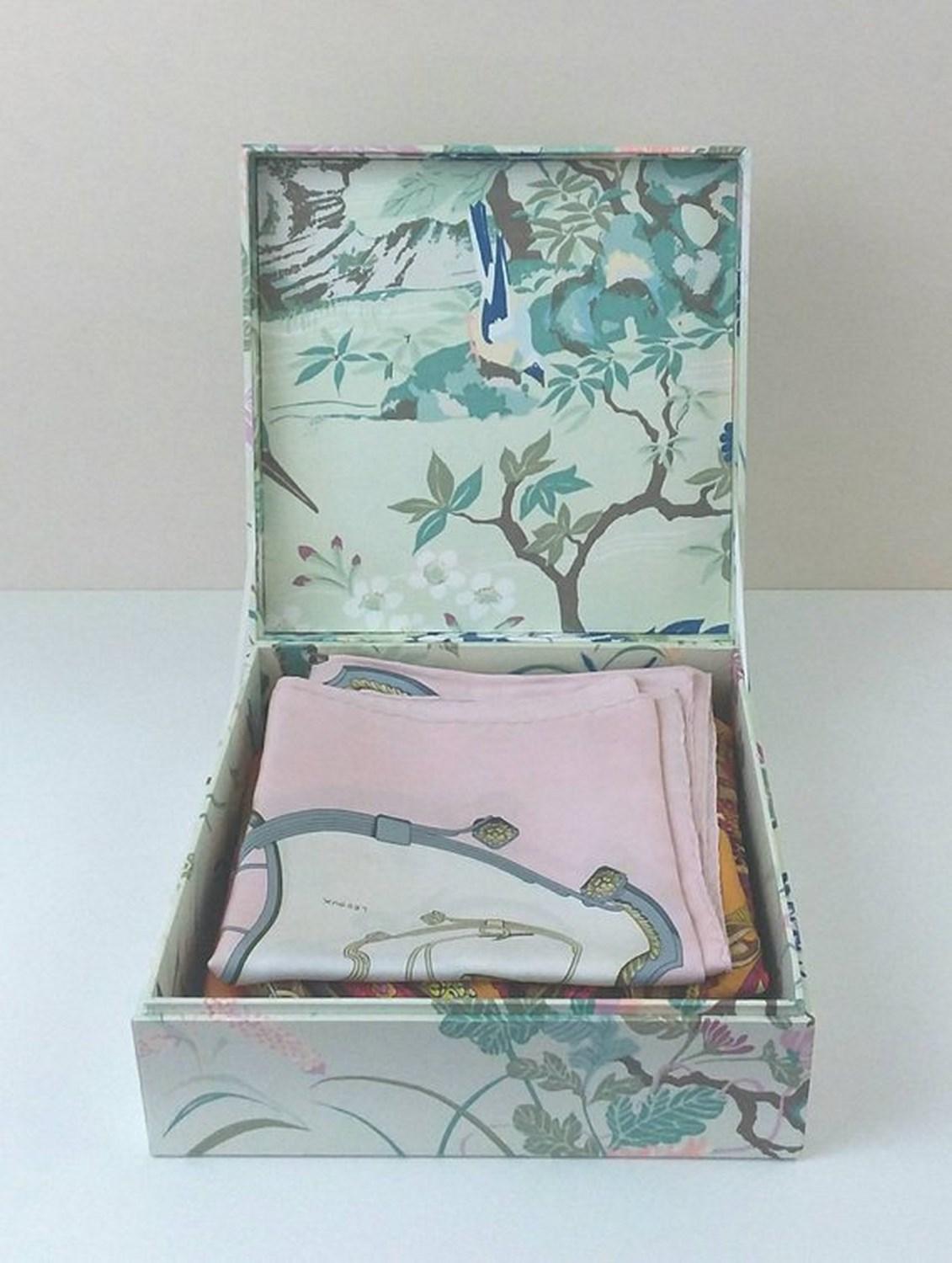 Women's or Men's Birds Pattern Fabric Decorative Storage Box for Scarves