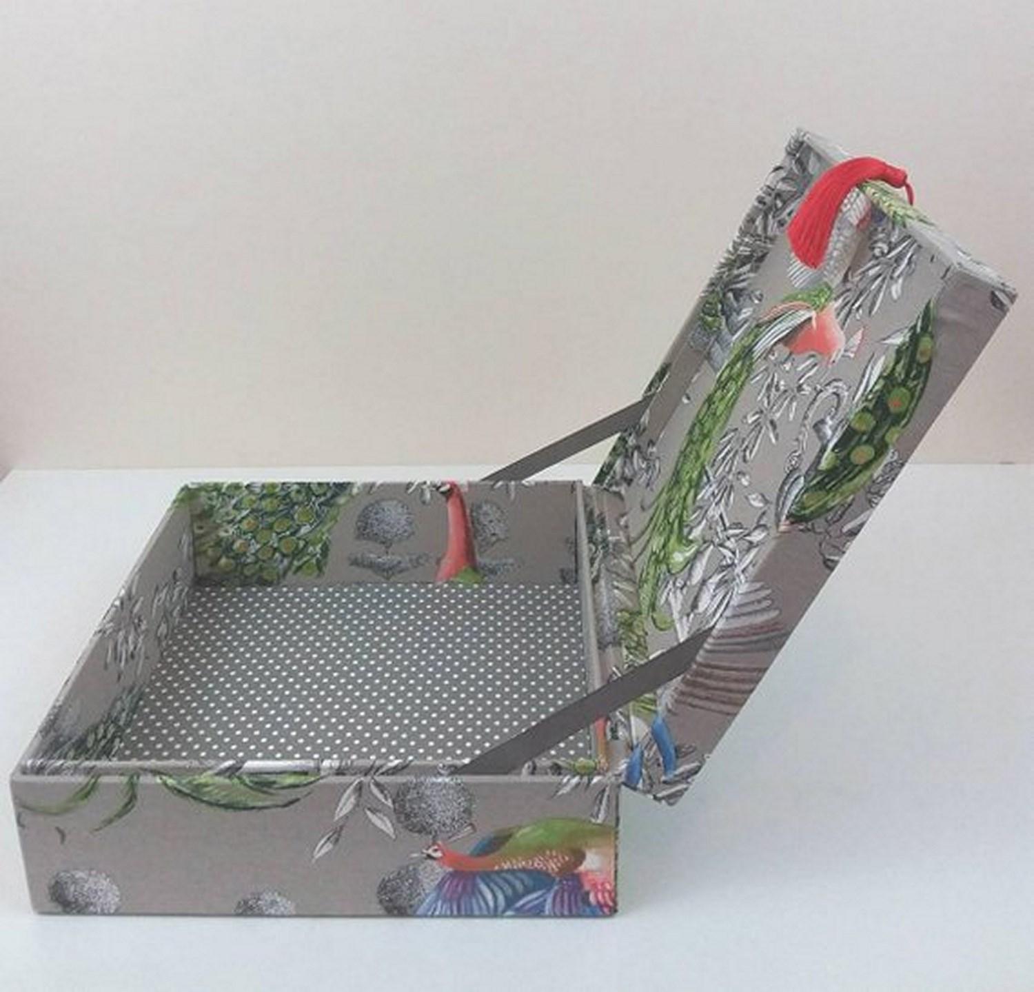 Birds Printed Fabric Decorative Storage Box for Scarves Handmade in France 2