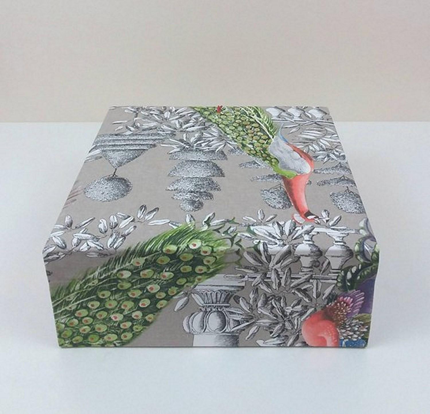 Birds Printed Fabric Decorative Storage Box for Scarves Handmade in France 3