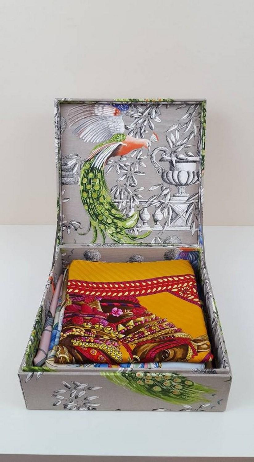 Birds Printed Fabric Decorative Storage Box for Scarves Handmade in France 4