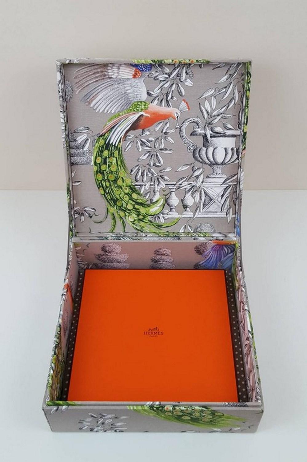 Birds Printed Fabric Decorative Storage Box for Scarves Handmade in France 5
