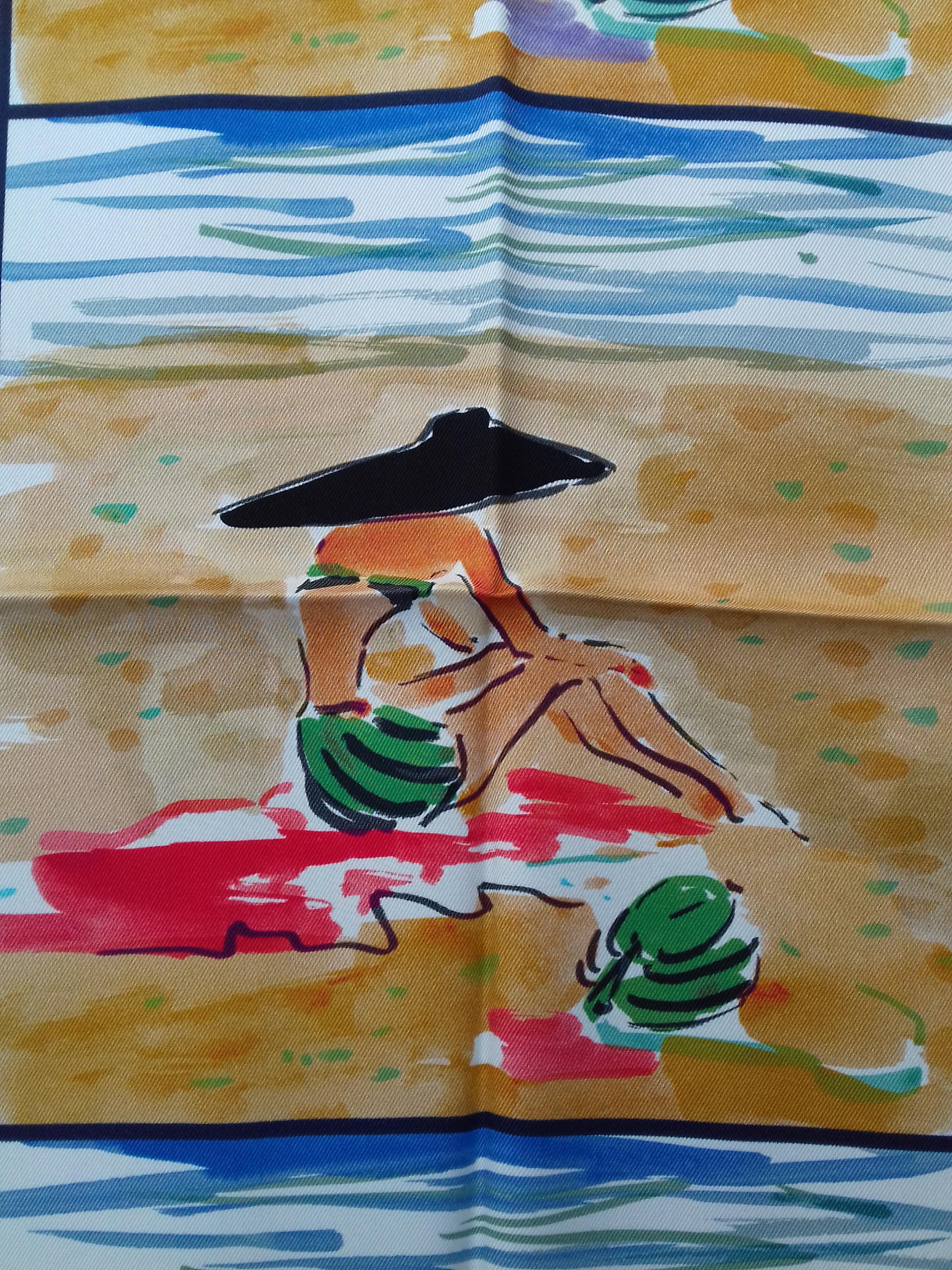 Brown Hermès Silk Scarf Bain de Mer Jean Louis Clerc 2016 68 cm