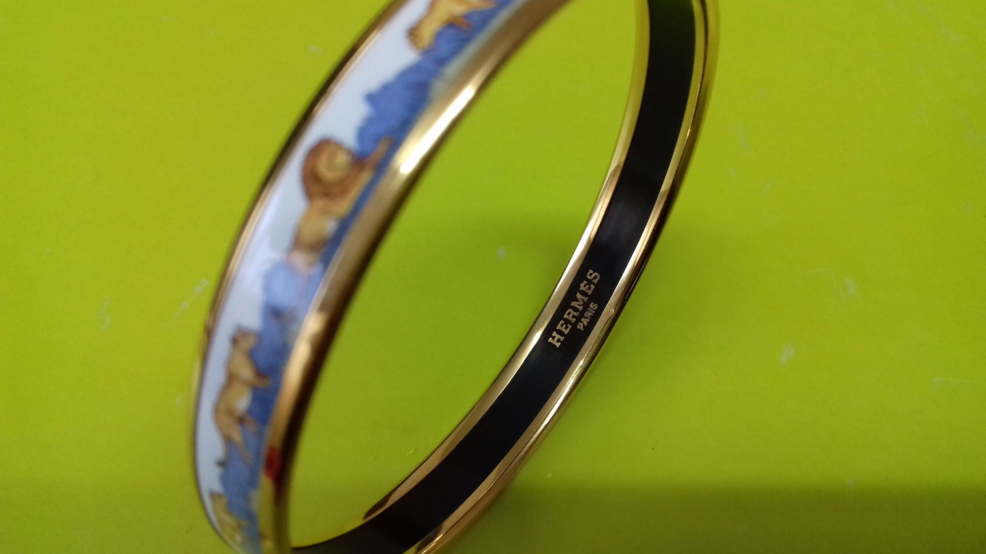 Hermès Printed Enamel Bracelet Lions and Lionesses Narrow Gold Hdw Size PM 65 2