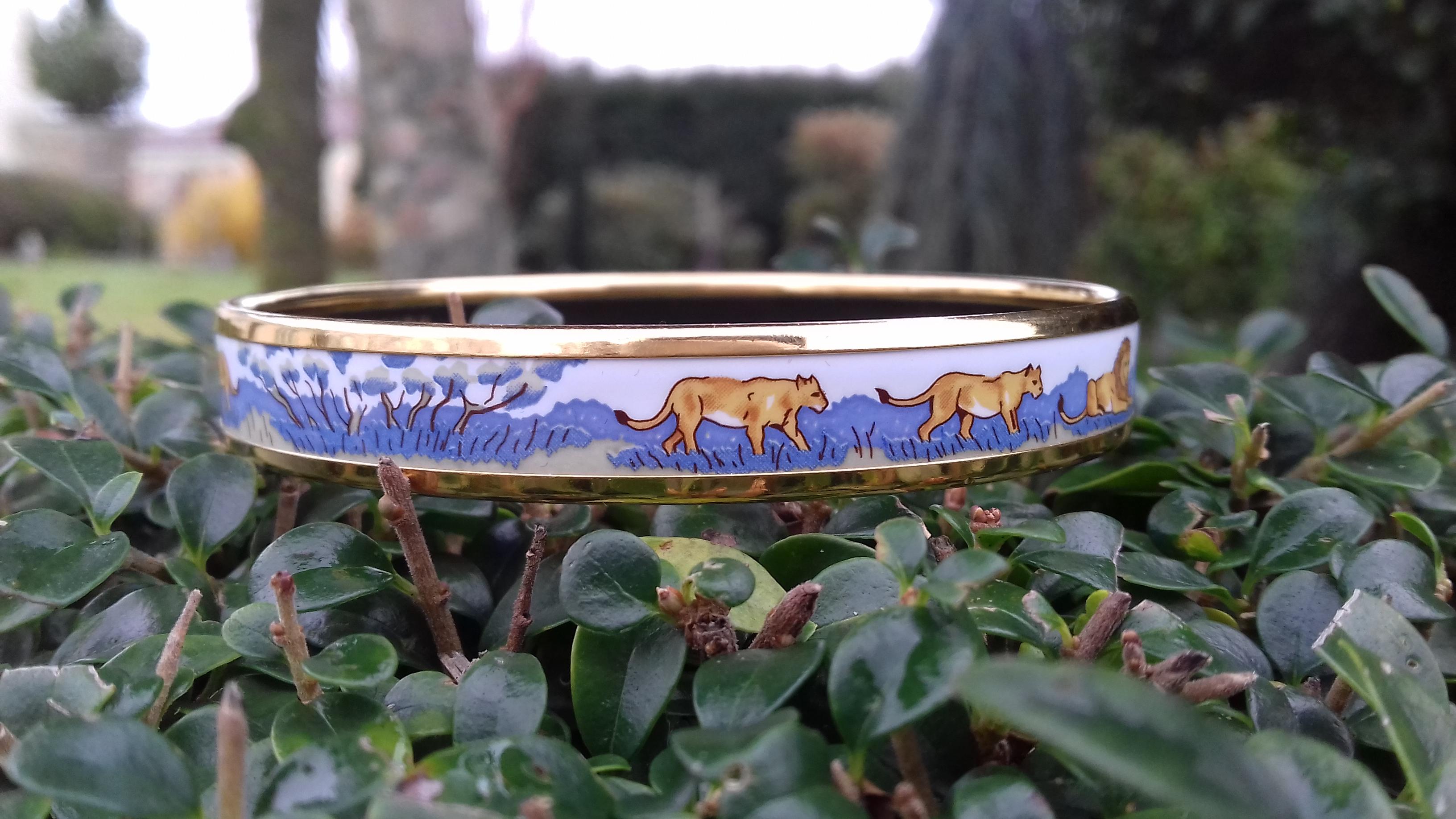 Hermès Printed Enamel Bracelet Lions and Lionesses Narrow Gold Hdw Size PM 65 3