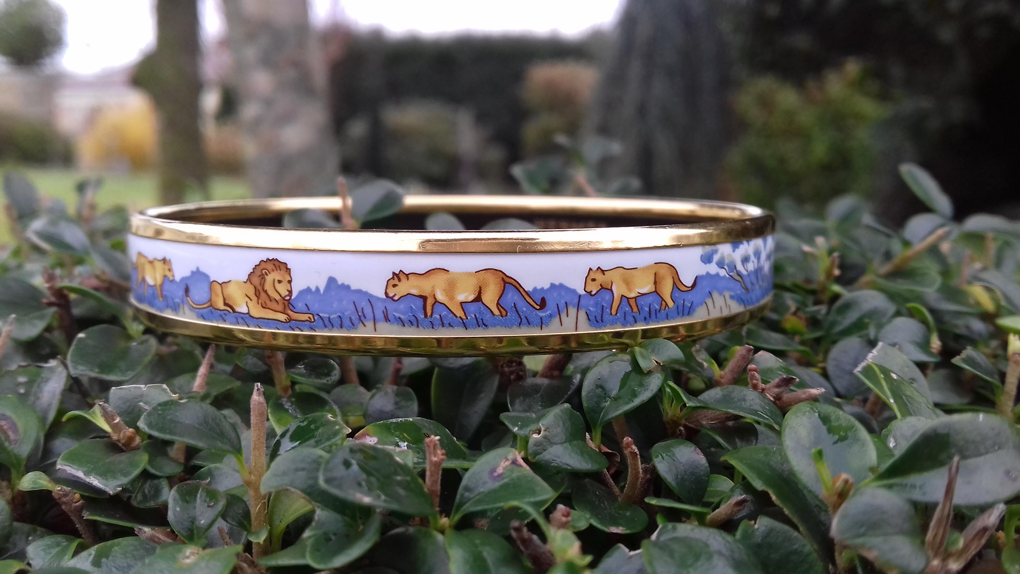 Hermès Printed Enamel Bracelet Lions and Lionesses Narrow Gold Hdw Size PM 65 4