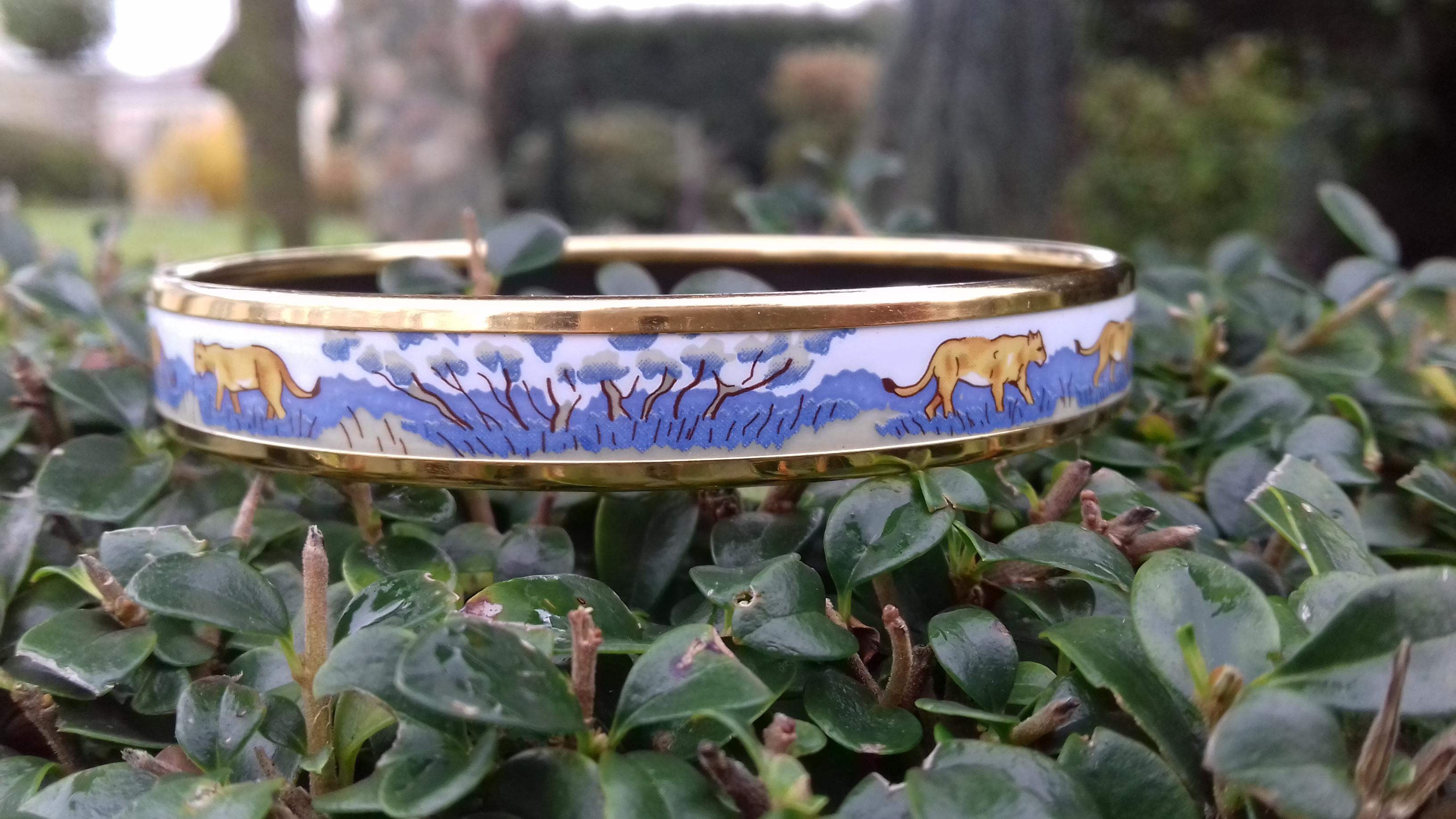 Hermès Printed Enamel Bracelet Lions and Lionesses Narrow Gold Hdw Size PM 65 5