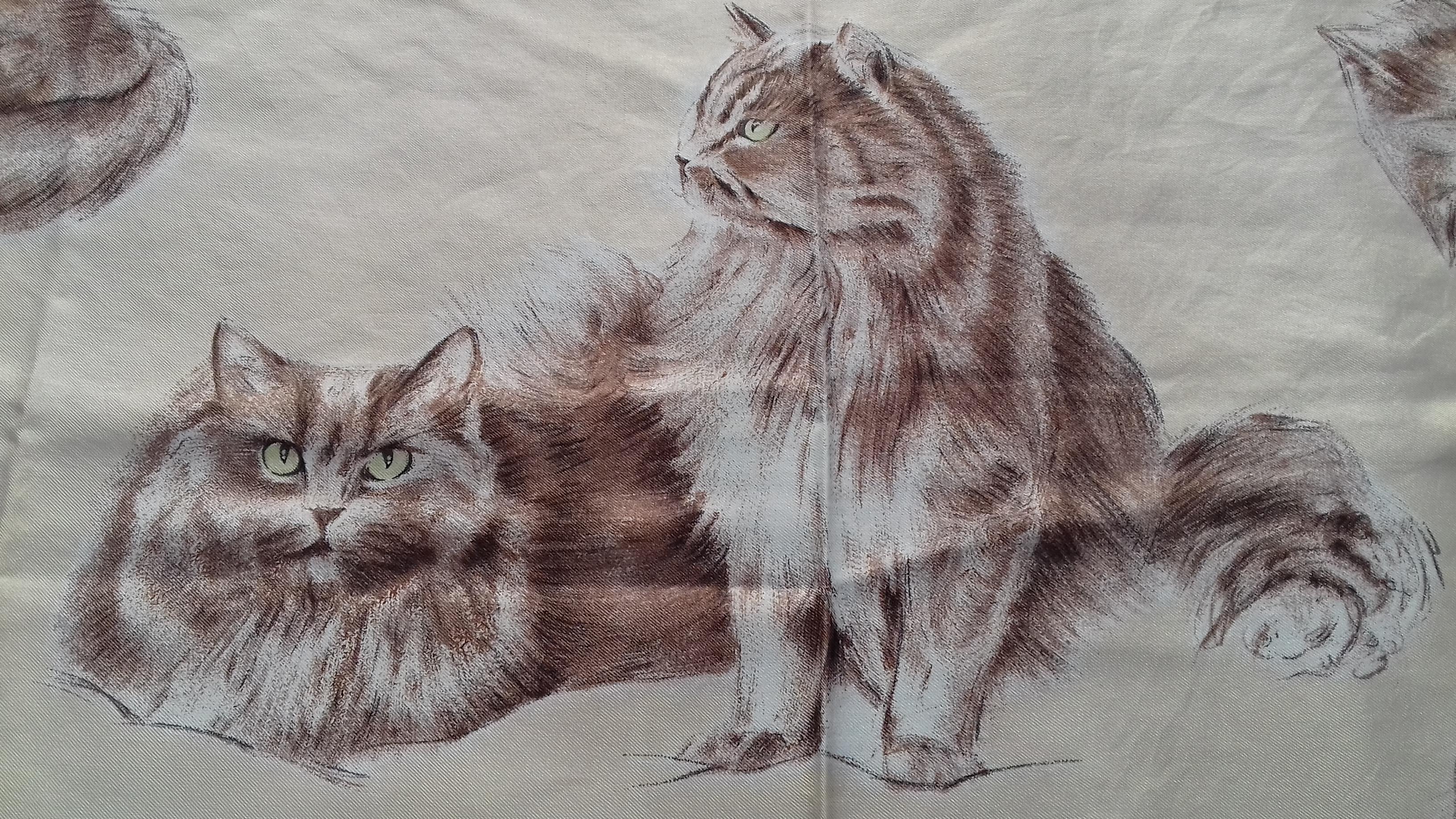 Hermès Vintage Silk Scarf Chats Persans Persian Cats De Poret 1956 Rare GRAIL 7