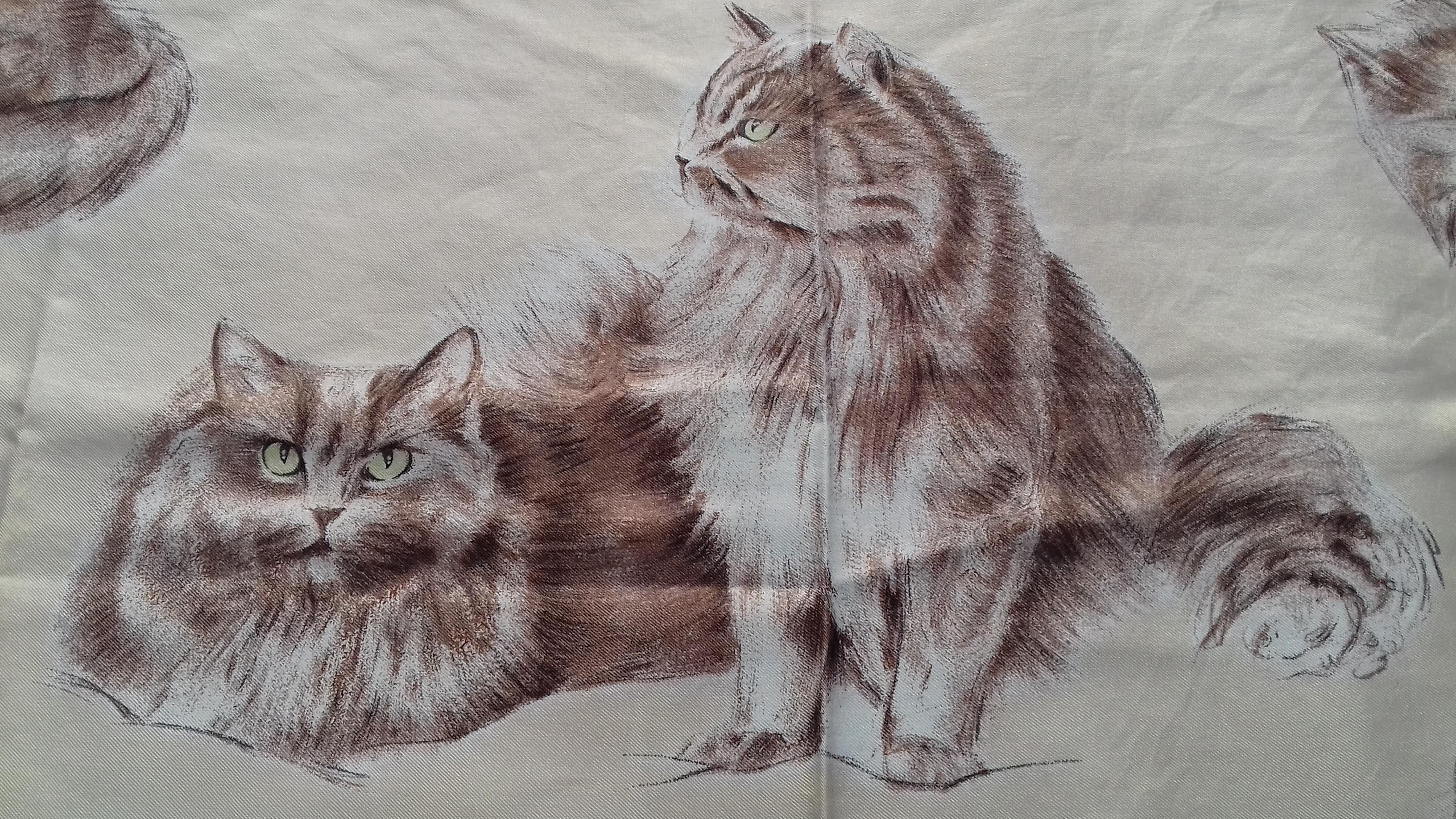 Hermès Vintage Silk Scarf Chats Persans Persian Cats De Poret 1956 Rare GRAIL  7