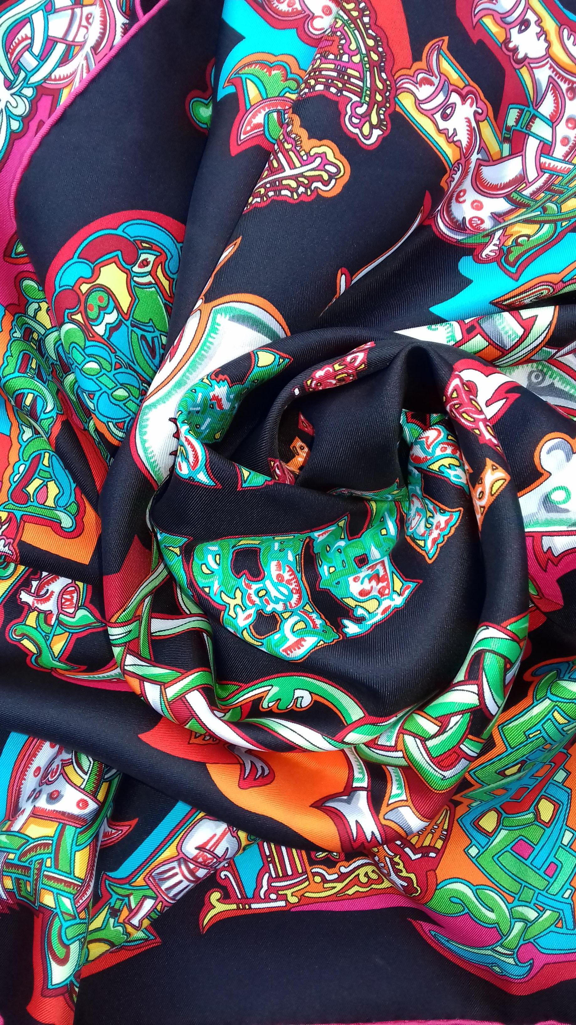 Hermès Silk Scarf ALPHABET RUSSE Evgenia Miroshnichenko Rare in Black 90 cm 11