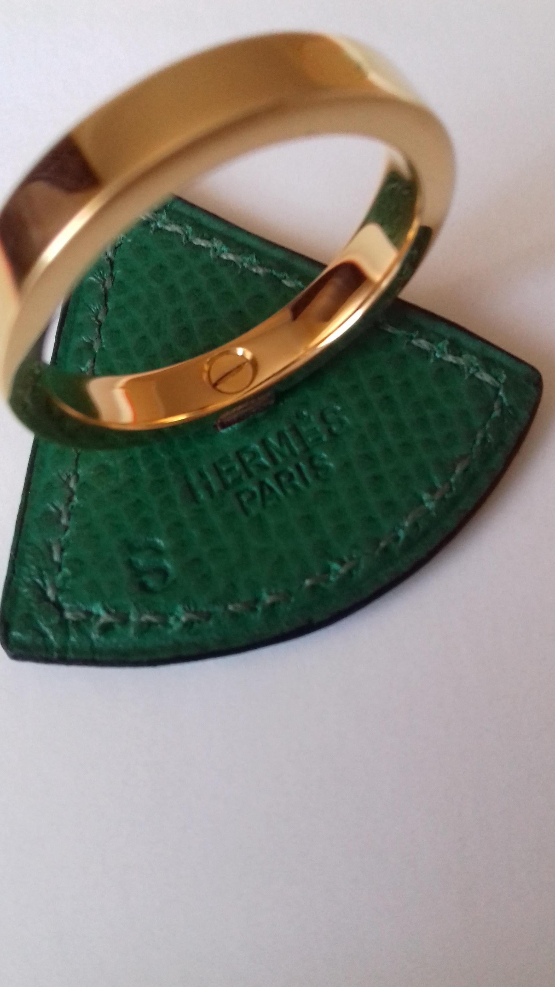 Hermès Ring Scarf of Jewel Ring in Green Courchevel Leather Golden Hdw RARE 1