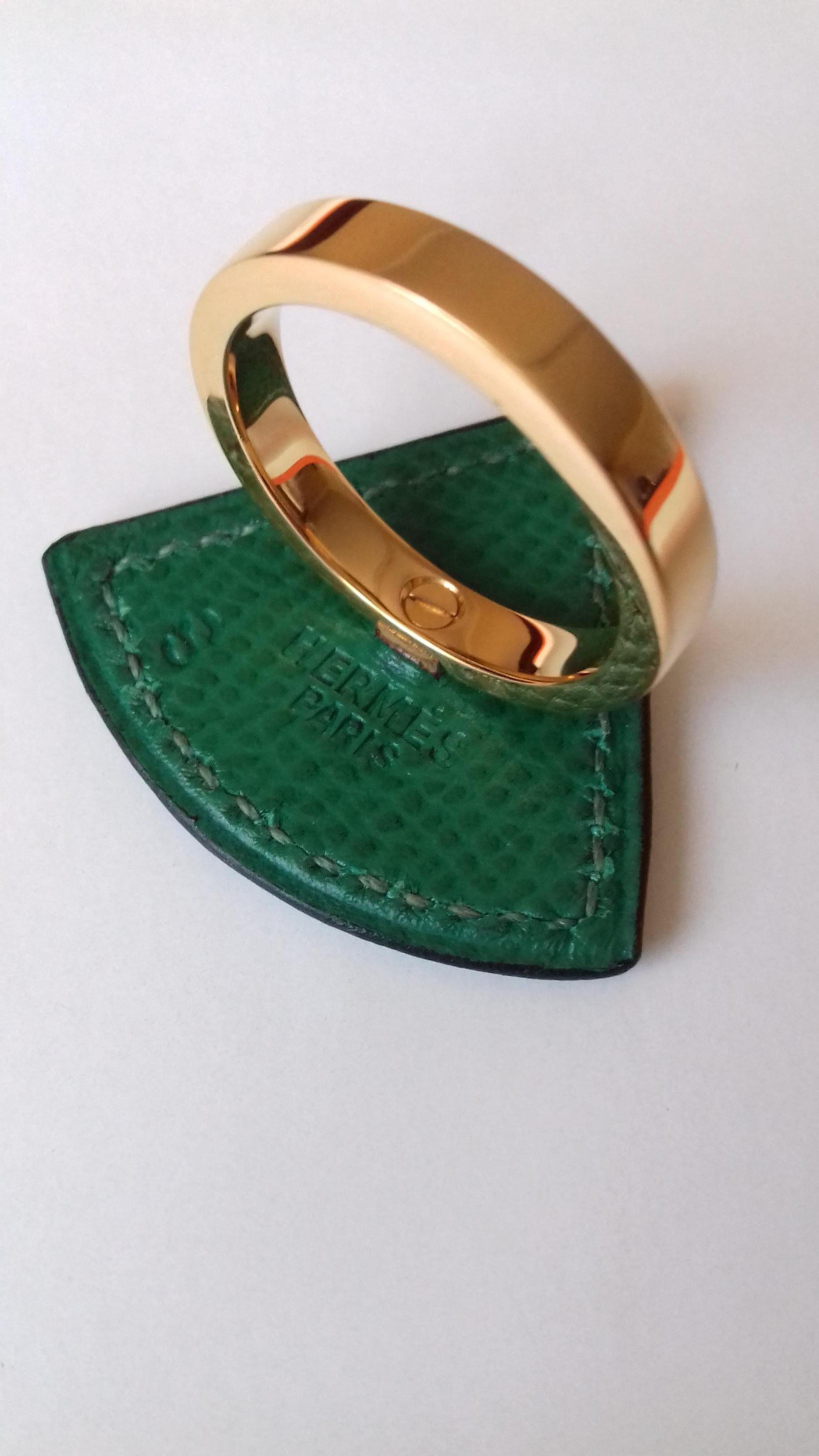 Hermès Ring Scarf of Jewel Ring in Green Courchevel Leather Golden Hdw RARE 2