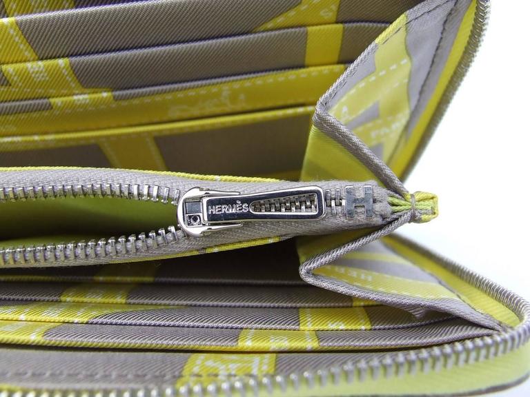 Authentic Hermes Silk In Long Wallet Soufre Epsom Leather Gris Silk at