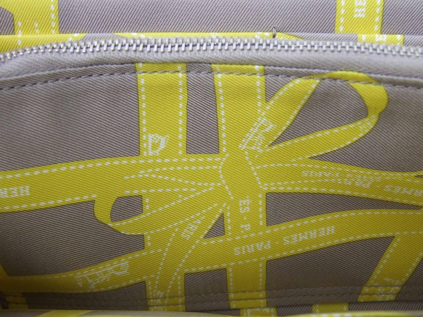 Yellow Authentic Hermes Silk In Long Wallet Soufre Epsom Leather Gris Silk