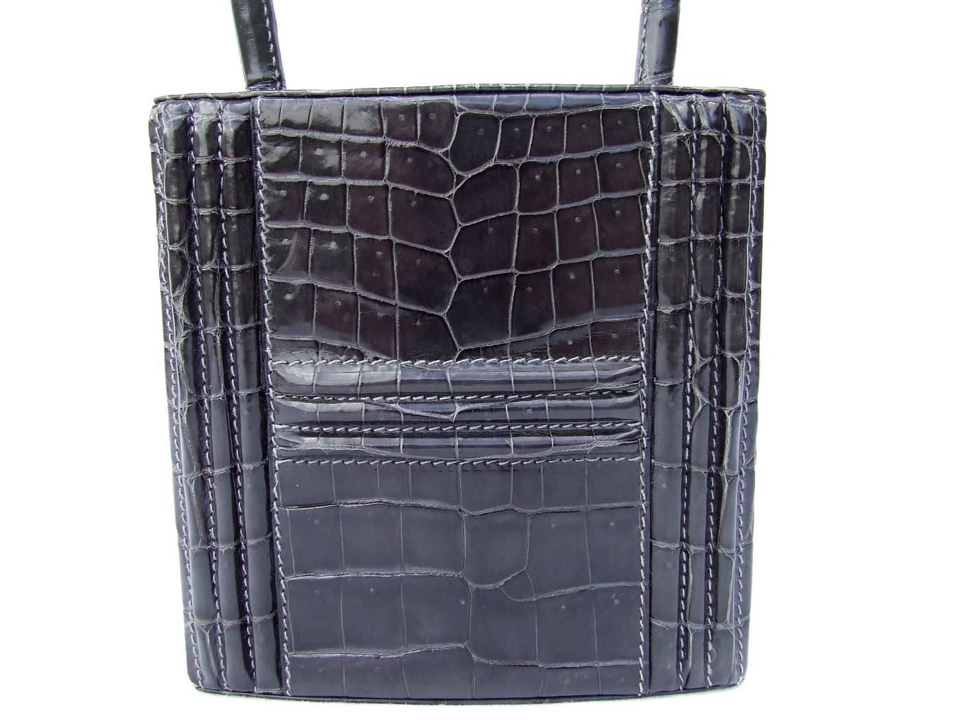 Black Authentic Hermes Padlock Handbag Grey Crocodile Niloticus RARE