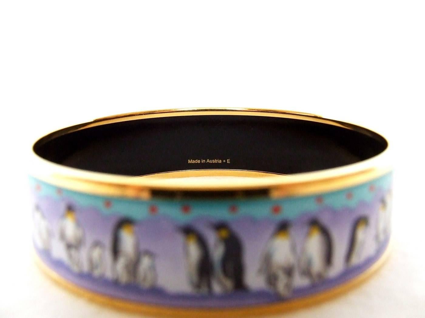 Authentic Hermes Enamel Bracelet Penguins Gold Hdw PM 65 2