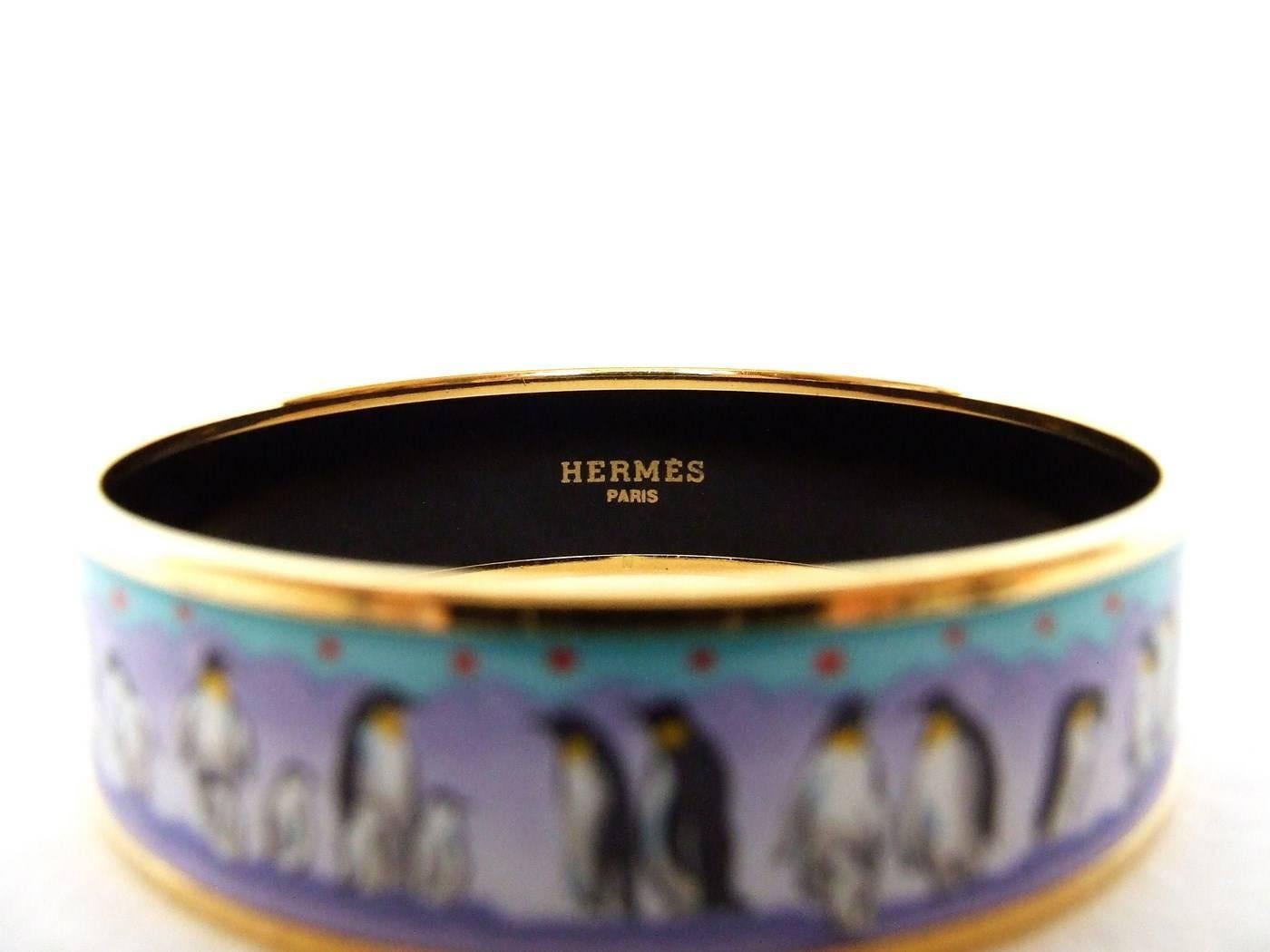 Authentic Hermes Enamel Bracelet Penguins Gold Hdw PM 65 3