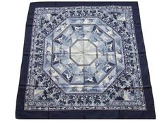 Authentic Hermes Silk Scarf Fleurs d Hiver Blue Laroche 90 cm