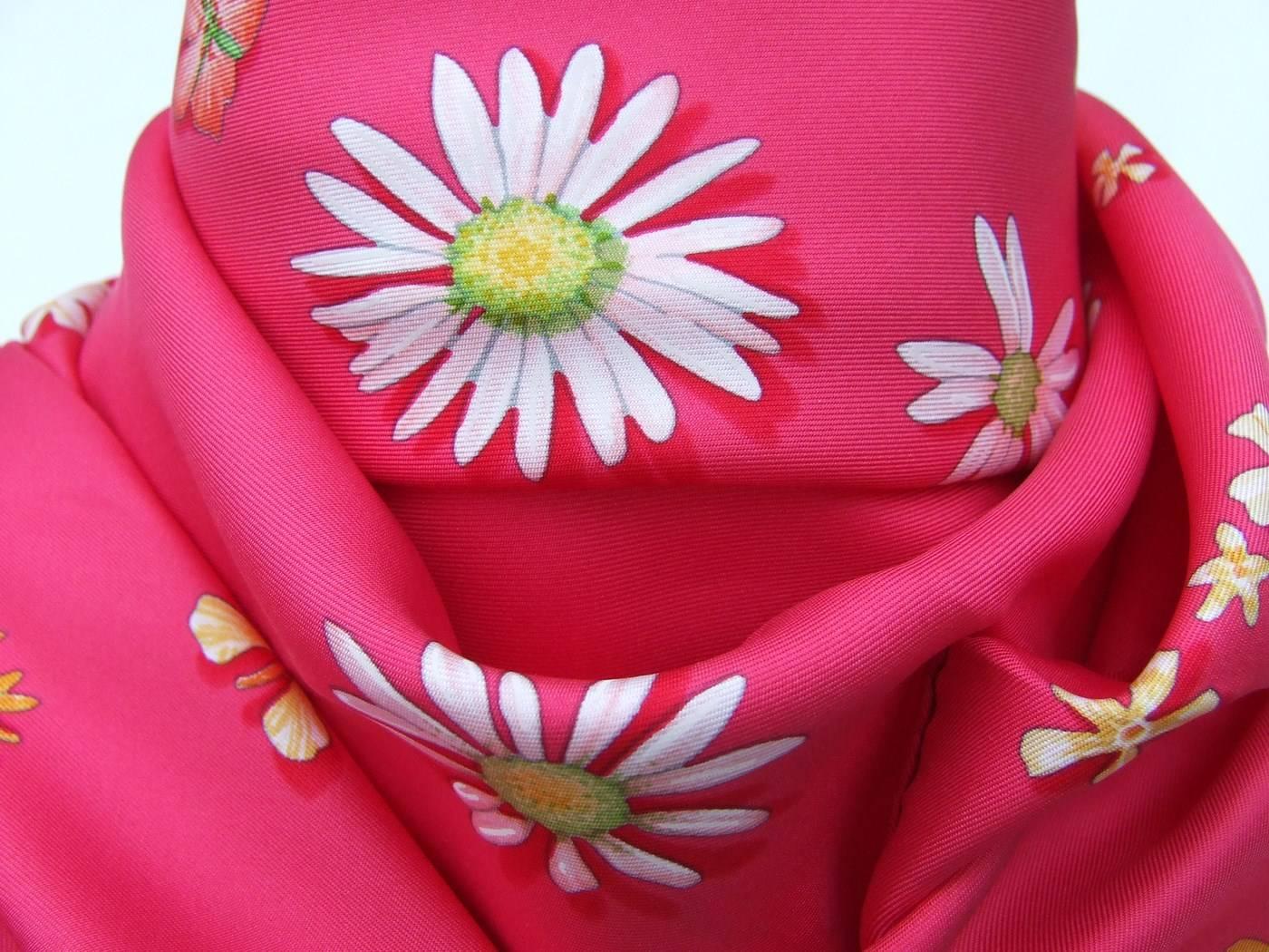 Authentic Hermes Silk Scarf Flower Power Pink P. COOKE 90 cm 1