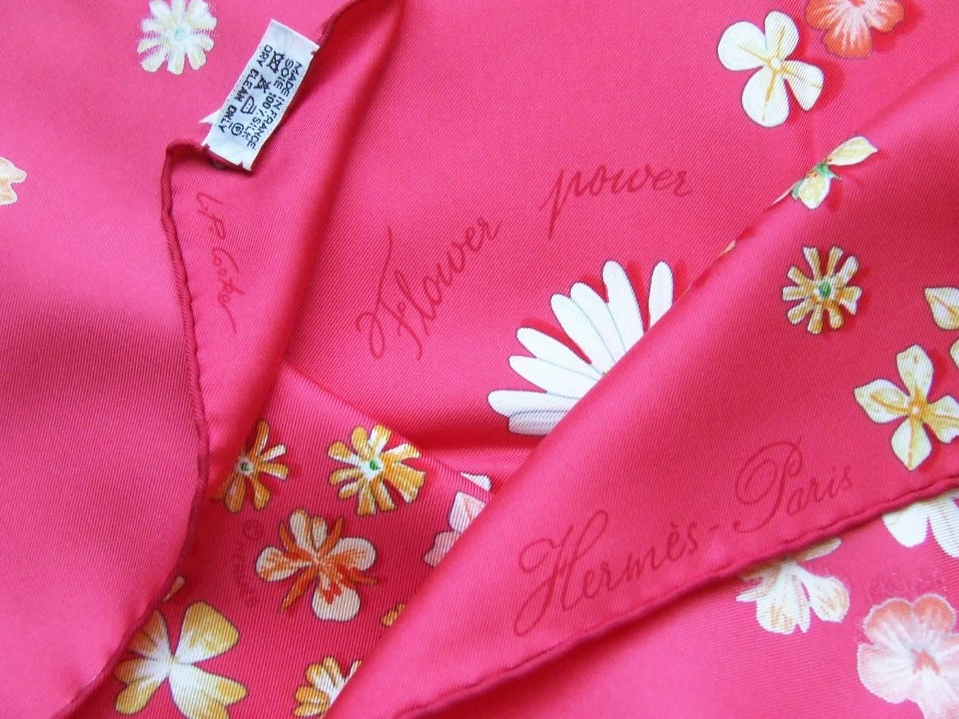 Authentic Hermes Silk Scarf Flower Power Pink P. COOKE 90 cm 5