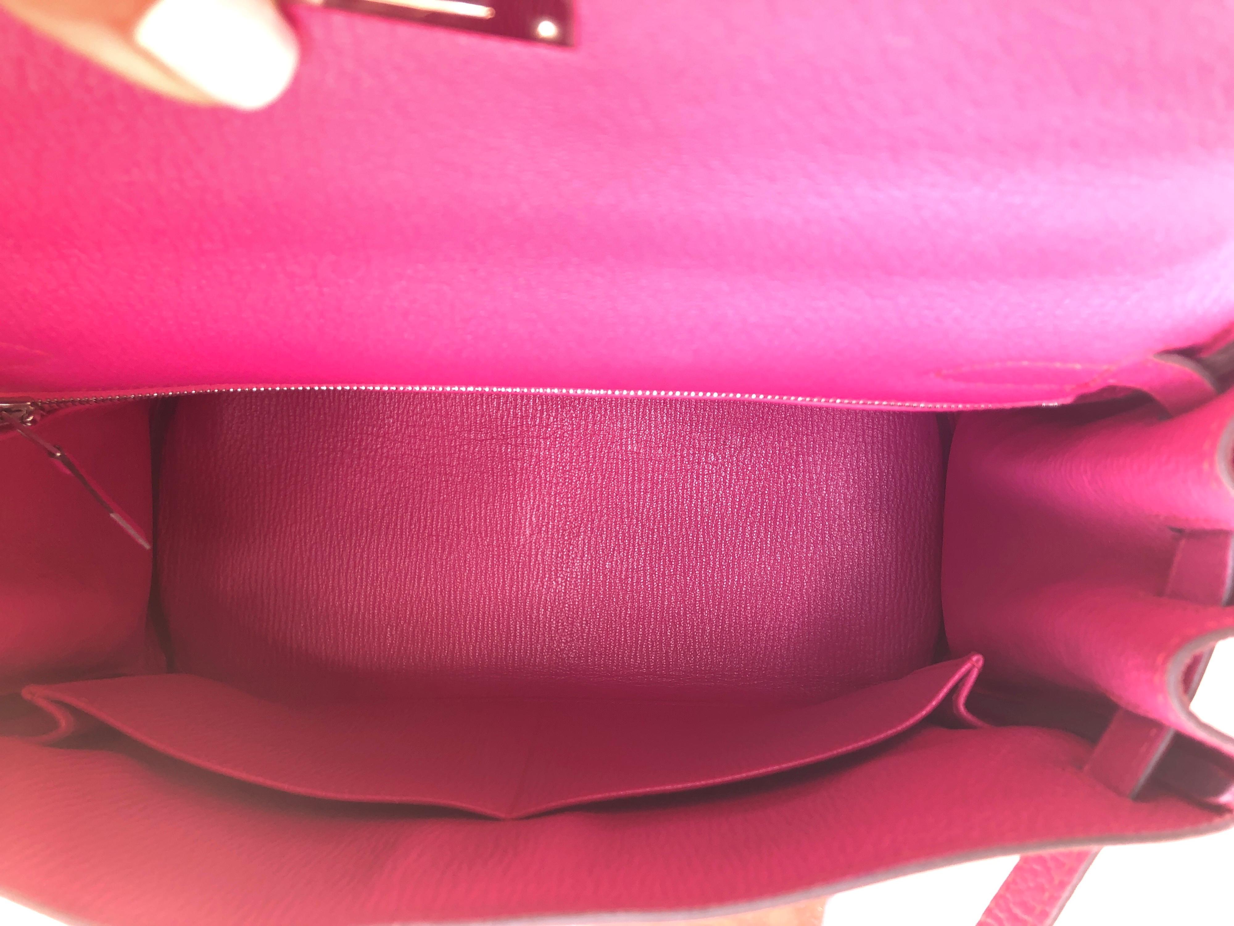 Hermes Kelly 28 Fuchsia Chevre Mysore Palladium Hardware 3
