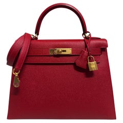 Kelly 28 rouge casaque gold hardware