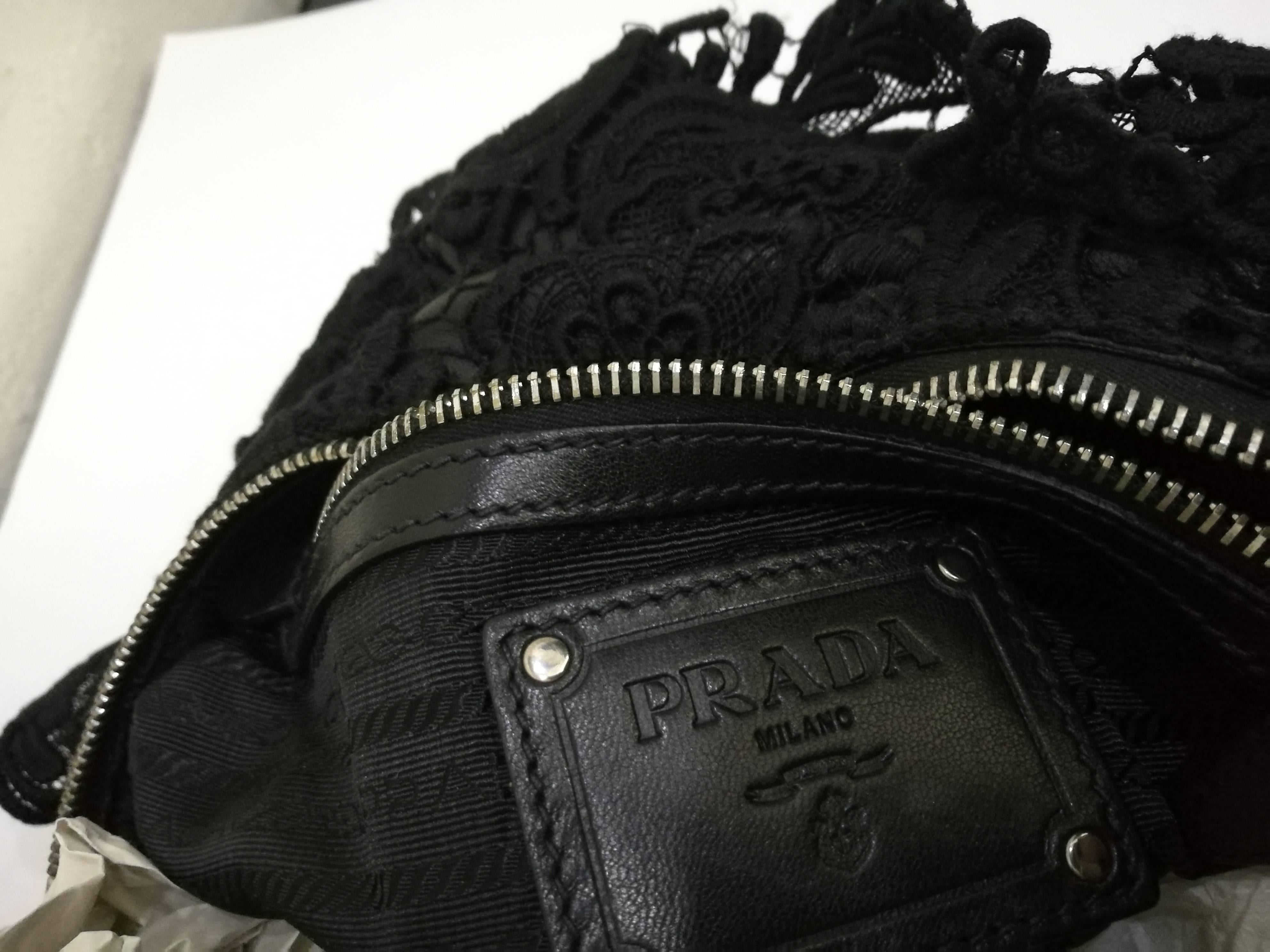 Women's 2007s Prada Black Pizzo Lace Covered Leather Bowling Bag 