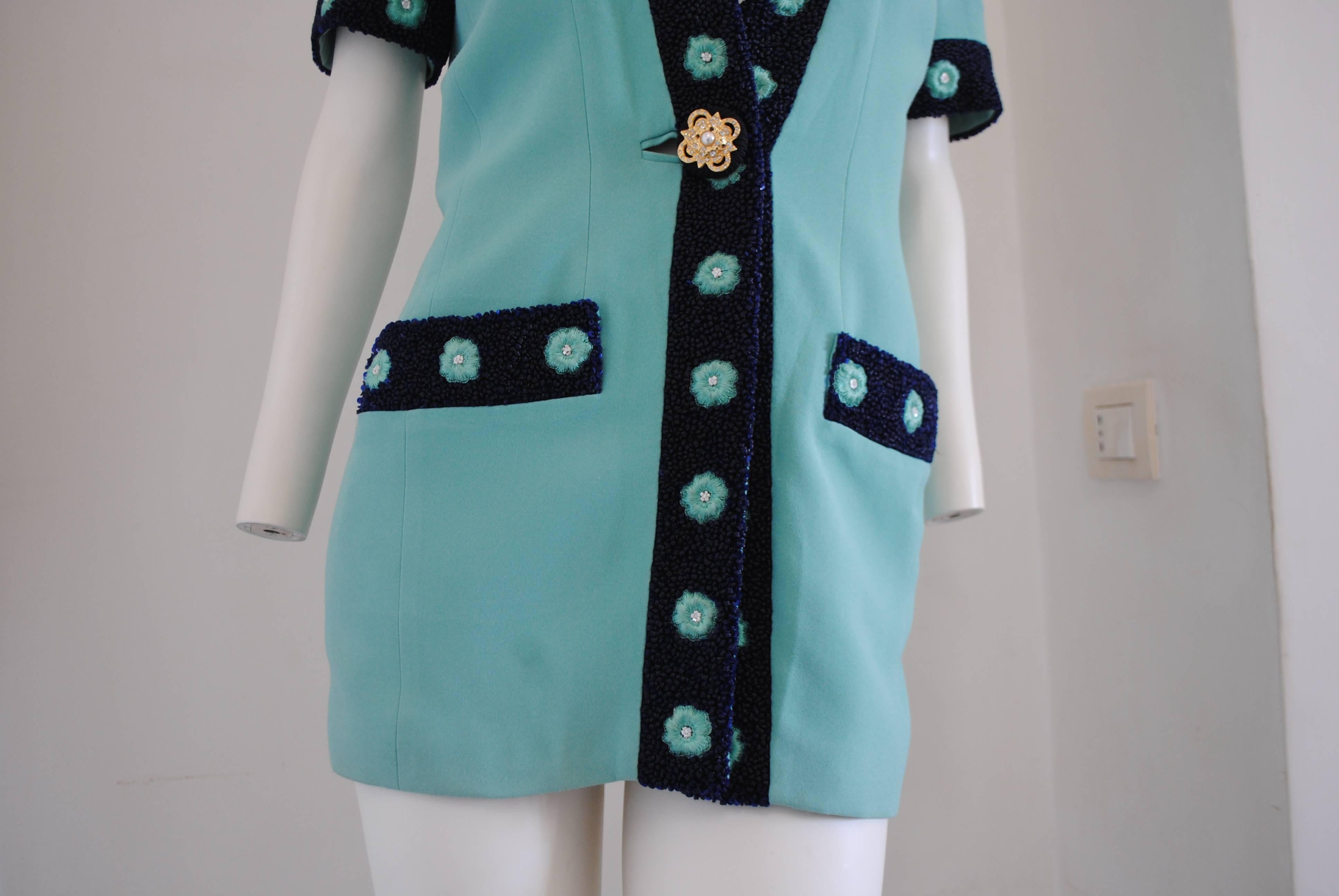 Women's Gai Mattiolo Couture Tiffany Green Blu Beads Jacket