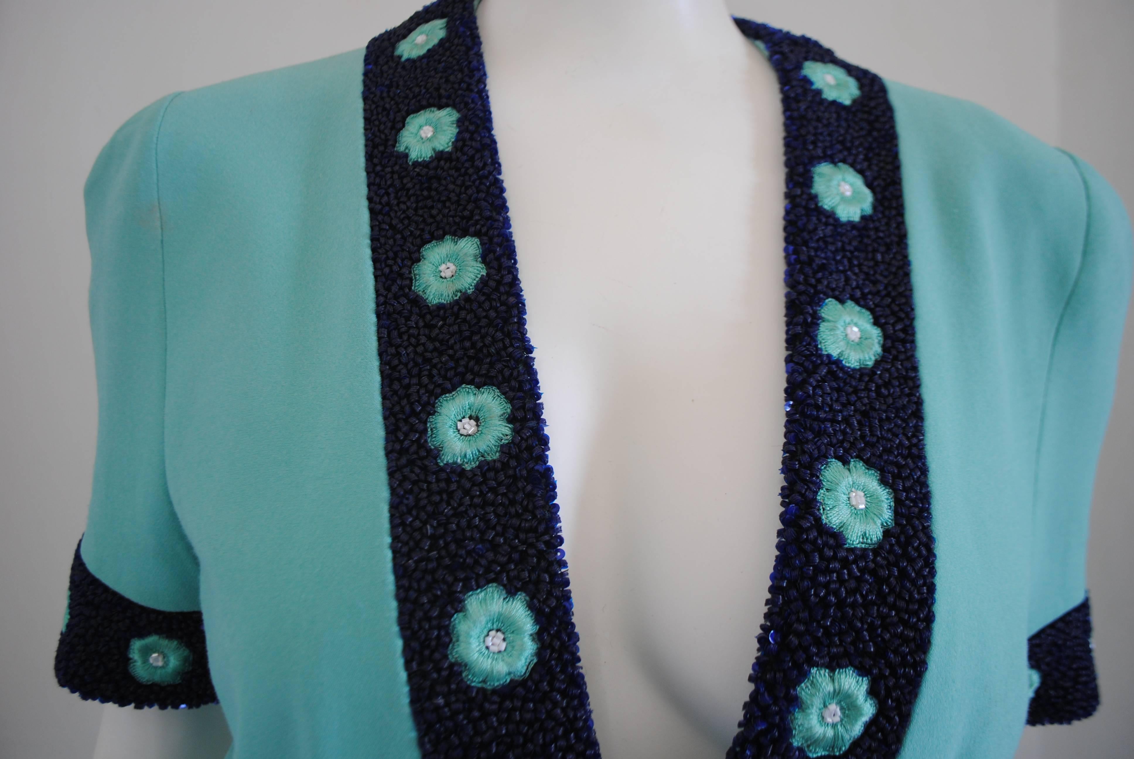 Gai Mattiolo Couture Tiffany Green Blu Beads Jacket 2