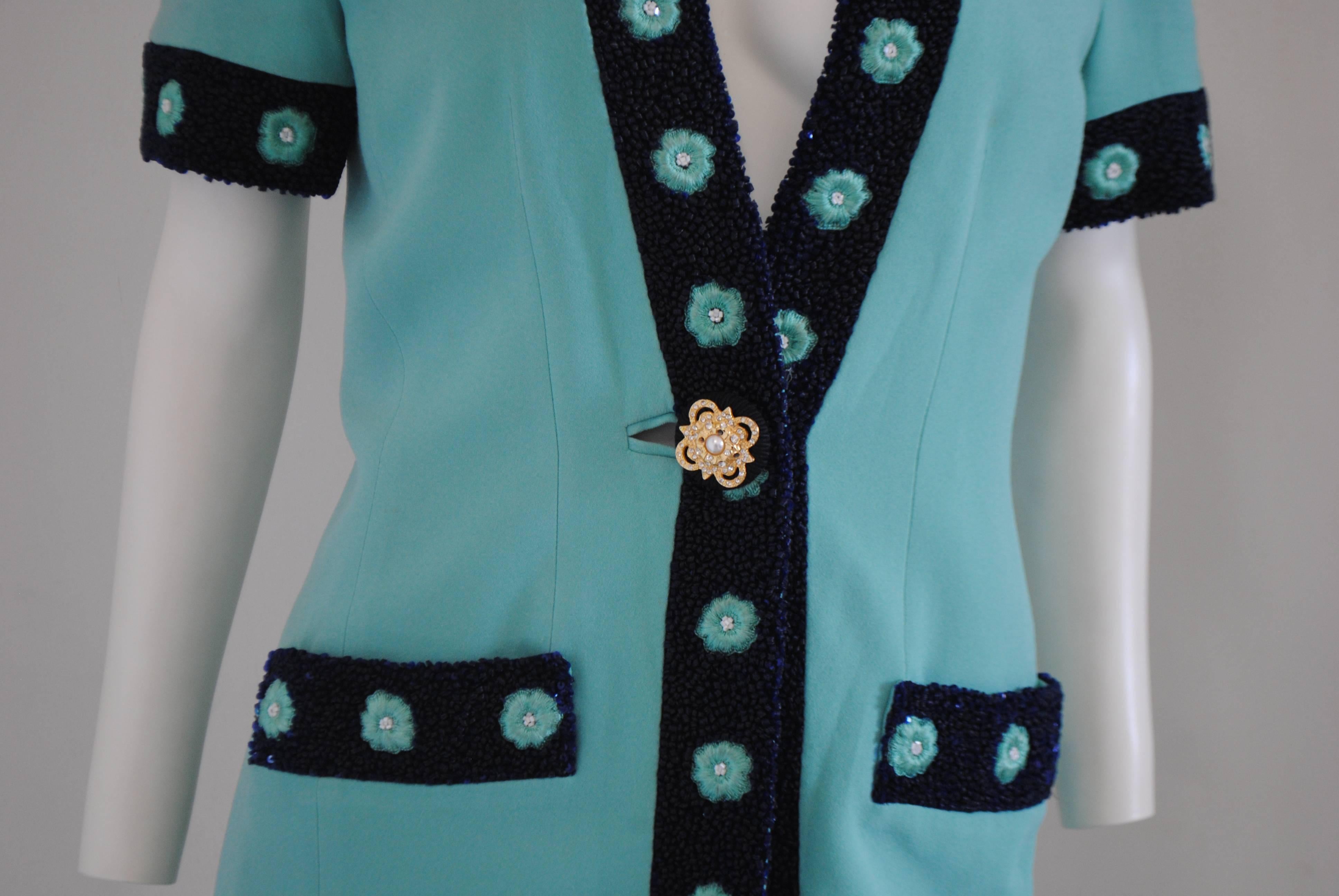Gai Mattiolo Couture Tiffany Green Blu Beads Jacket 4