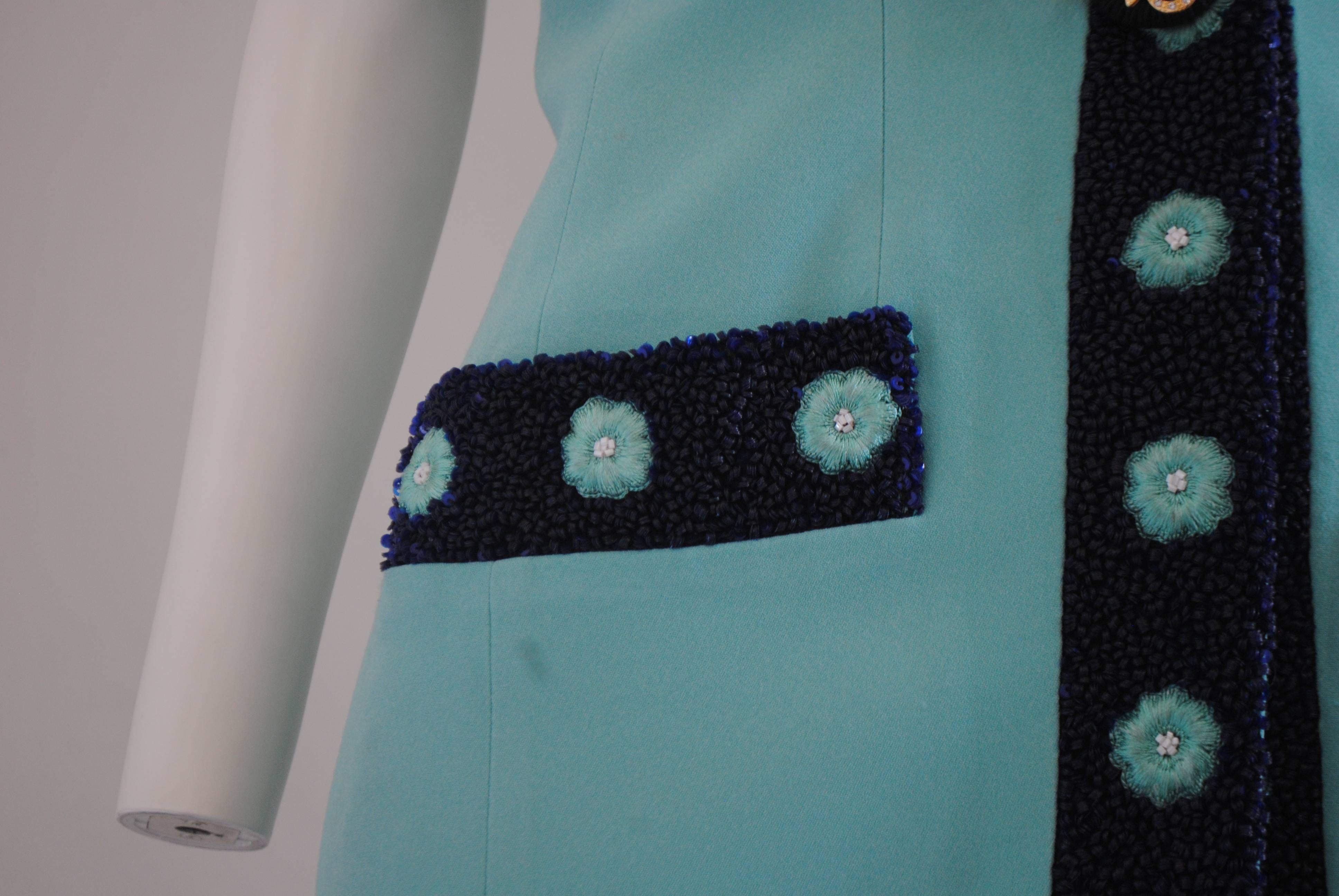 Gai Mattiolo Couture Tiffany Green Blu Beads Jacket 5